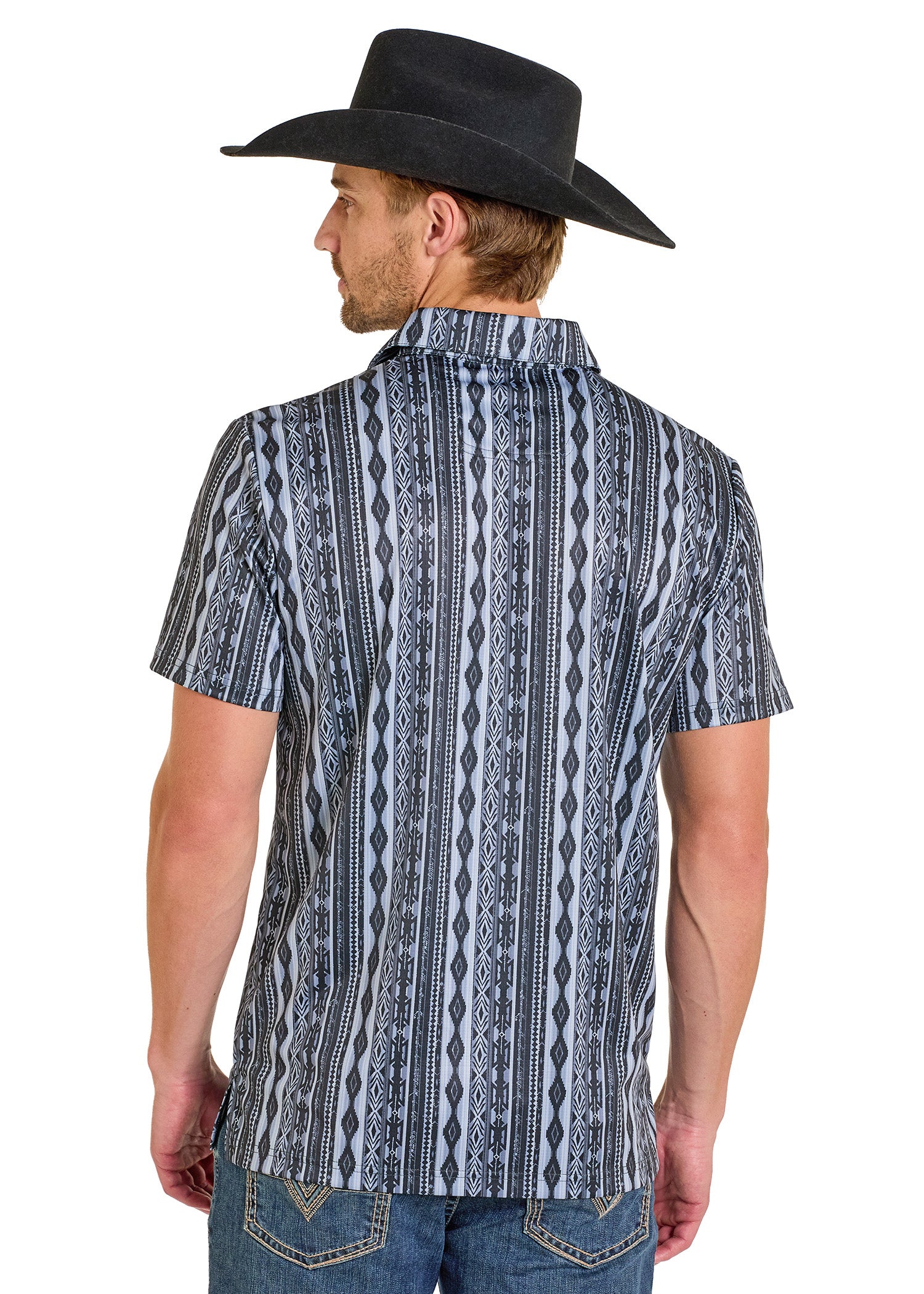 Men's Charcoal Blue Aztec Polo | Rock & Roll Denim