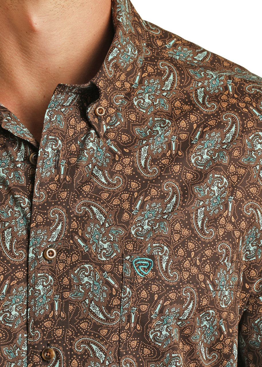 Turquoise Paisley Long Sleeve Button Shirt