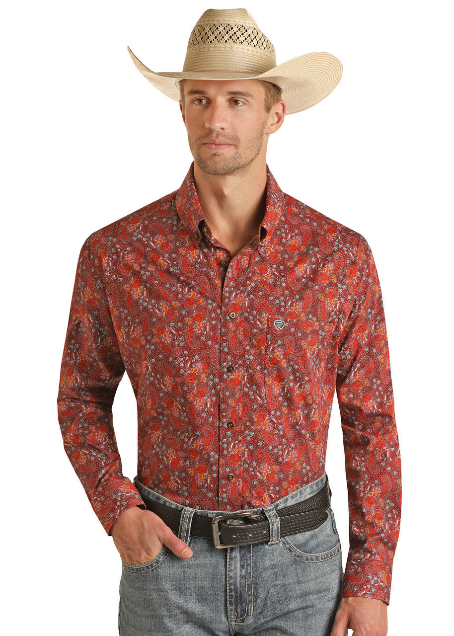 Red Paisley Long Sleeve Button Shirt