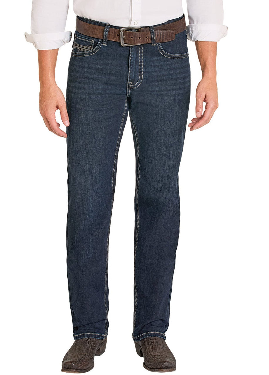 Man wearing a white shirt, blue jeans, and a brown cowboy hat on a white background