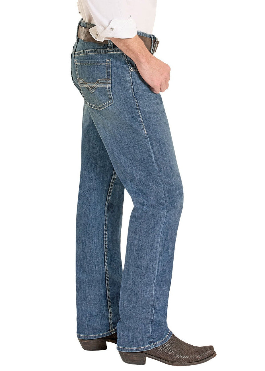 Man wearing a white shirt, blue jeans, and a cowboy hat on a white background