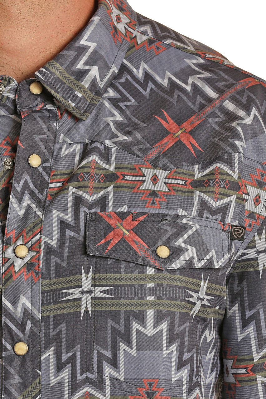 TEK Western Aztec Print Long Sleeve Snap Shirt