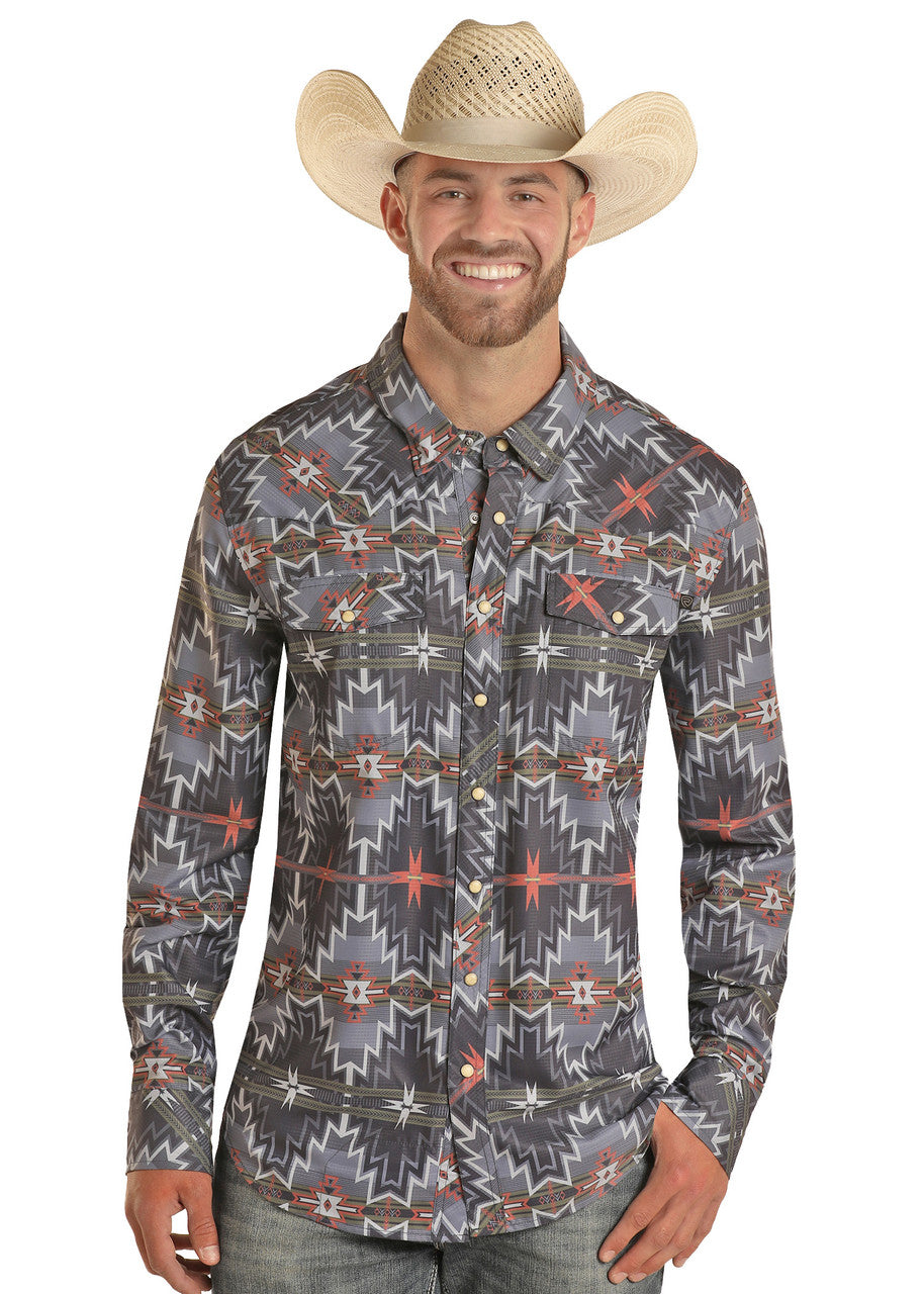 TEK Western Aztec Print Long Sleeve Snap Shirt