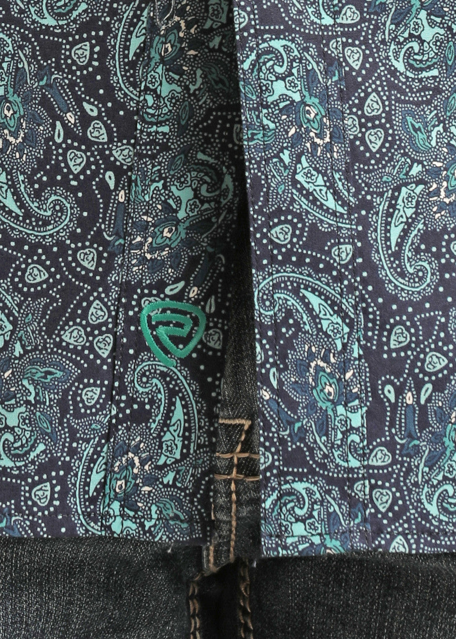 Blue Paisley Long Sleeve Snap Shirt