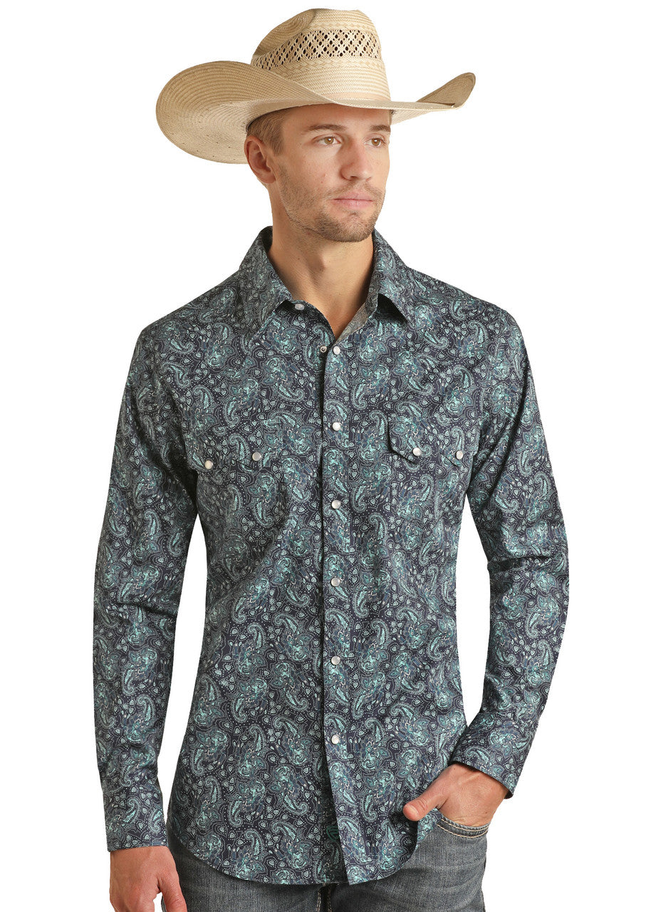 Blue Paisley Long Sleeve Snap Shirt