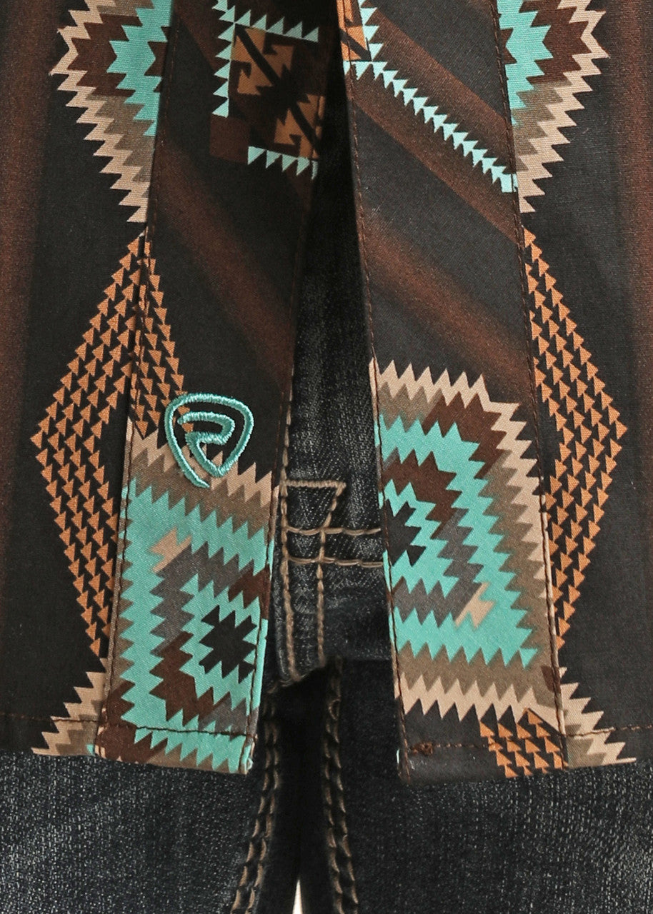 Diamond Aztec Print Long Sleeve Snap Shirt