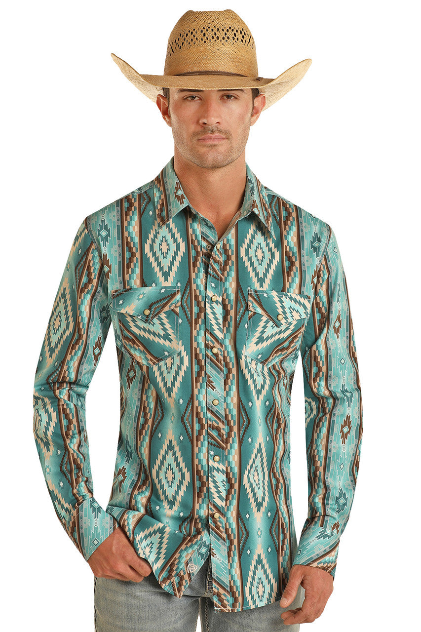 Diamond Aztec Long Sleeve Snap Shirt