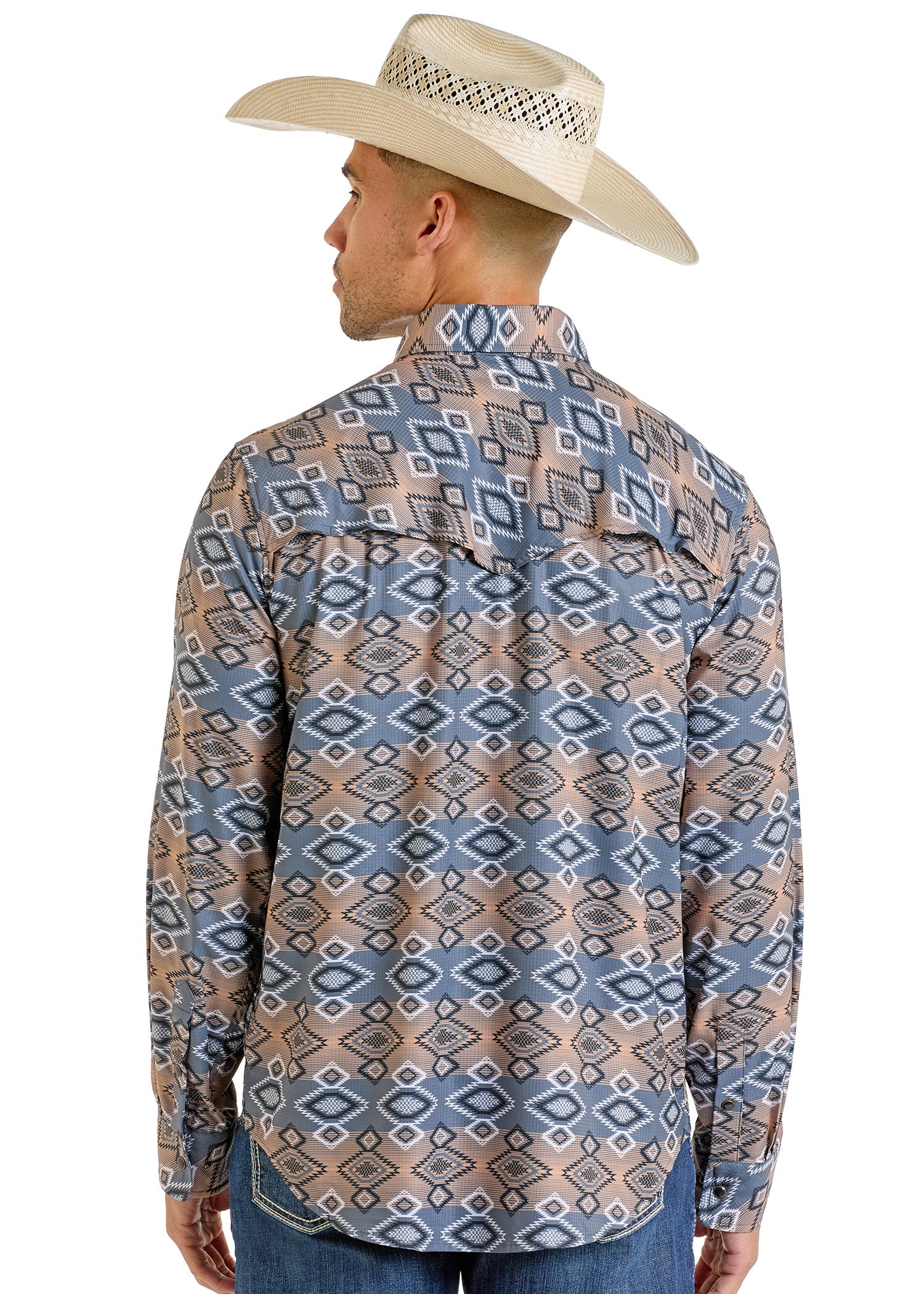 Men's TEK Western Grey Aztec Long Sleeve Shirt | Rock & Roll