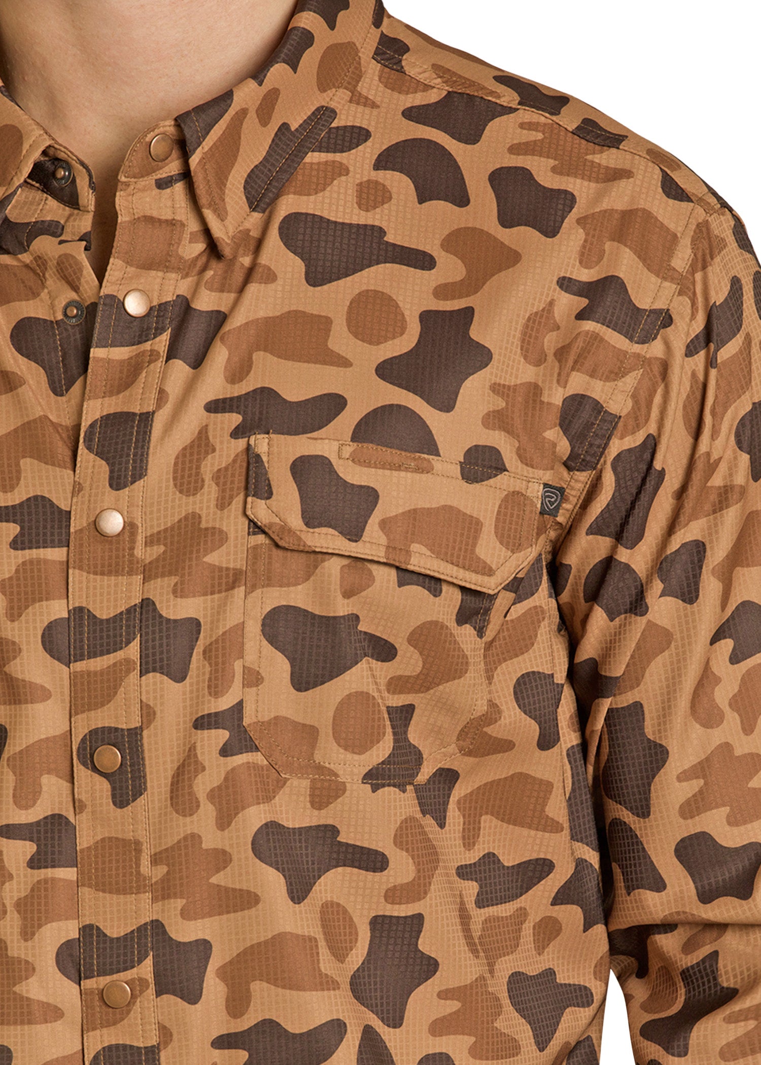 Camouflage-patterned shirt with brown and black design