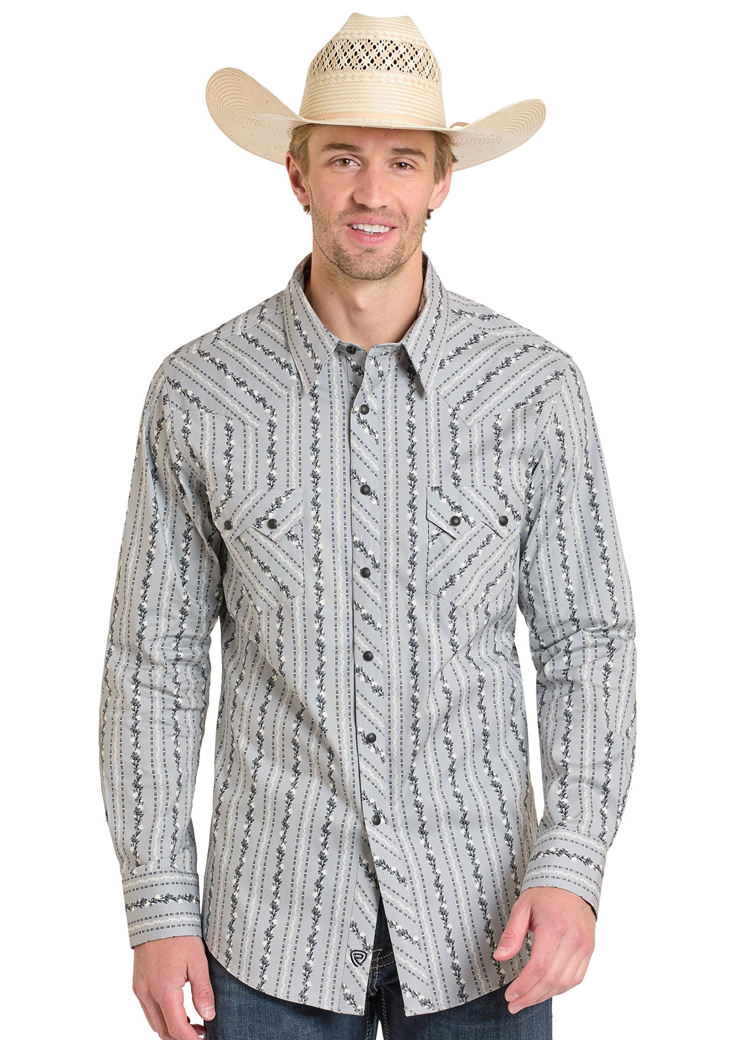 Slim Fit Vine Wallpaper Long Sleeve Snap Shirt