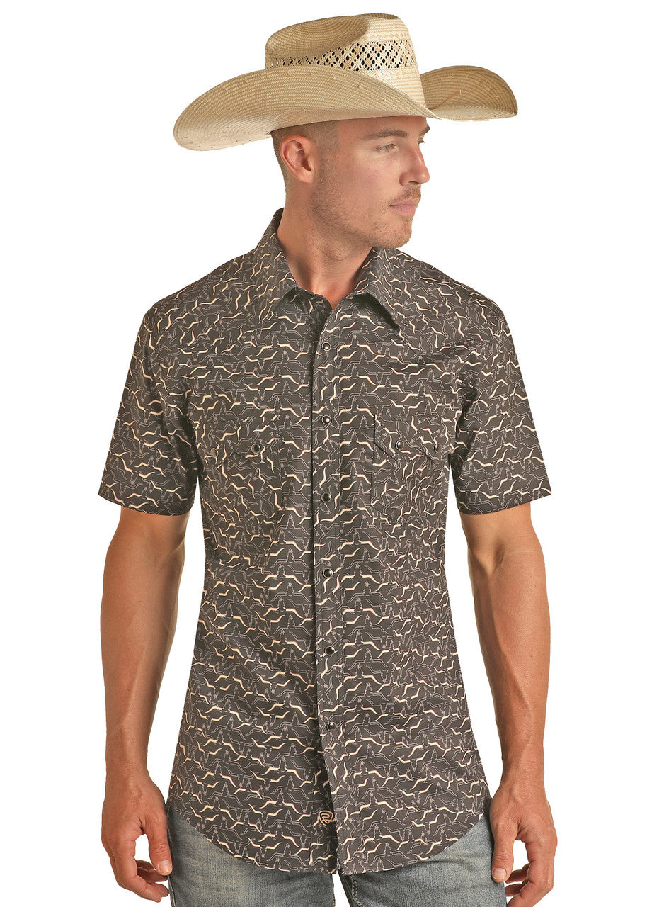 Longhorn Print Short Sleeve Snap Shirt