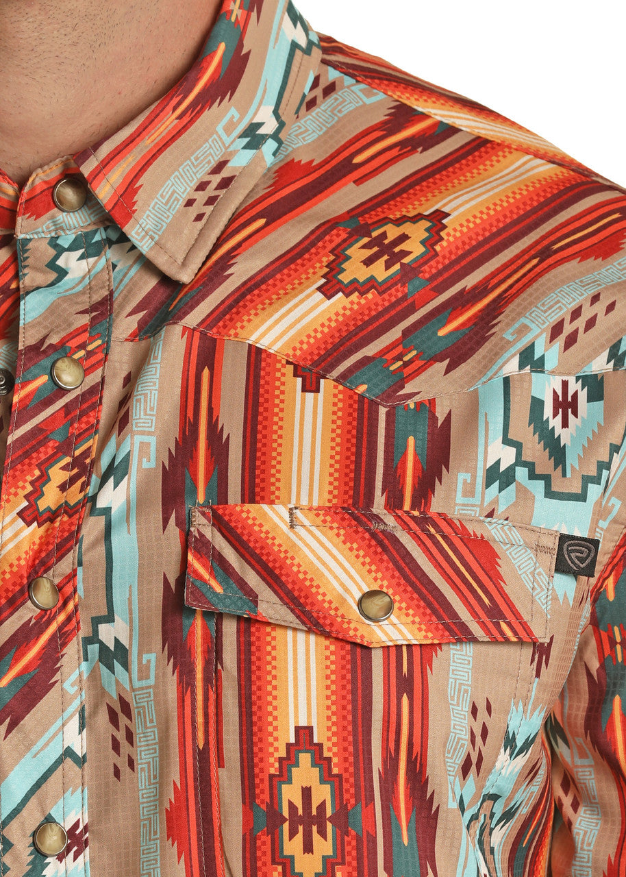 TEK Western Aztec Print Short Sleeve Snap Shirt