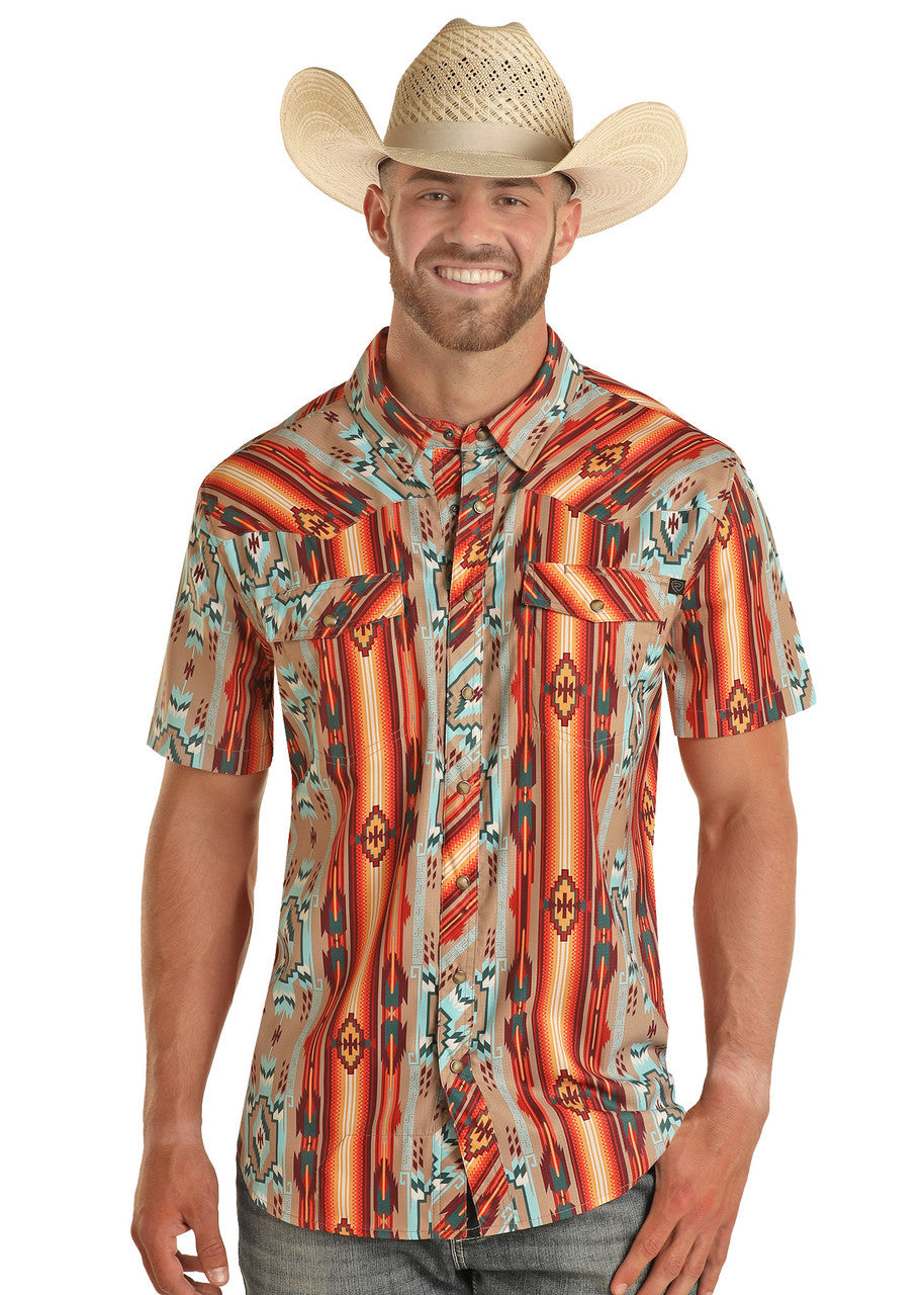 TEK Western Aztec Print Short Sleeve Snap Shirt