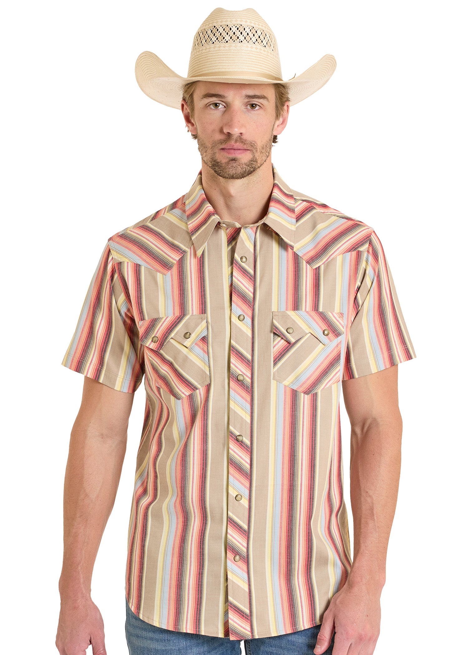Men's Slim Fit Retro Striped Short Sleeve Snap Shirt | Rock & Roll Denim Men's Slim Fit Retro Striped Short Sleeve Snap Shirt | Rock & Roll Denim