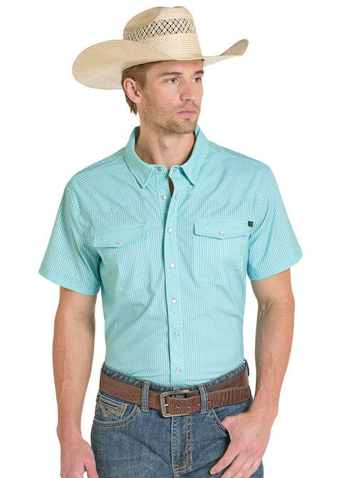 turquoise short sleeve dress shirt Geometric Turquoise Short Sleeve Snap Performance Shirt