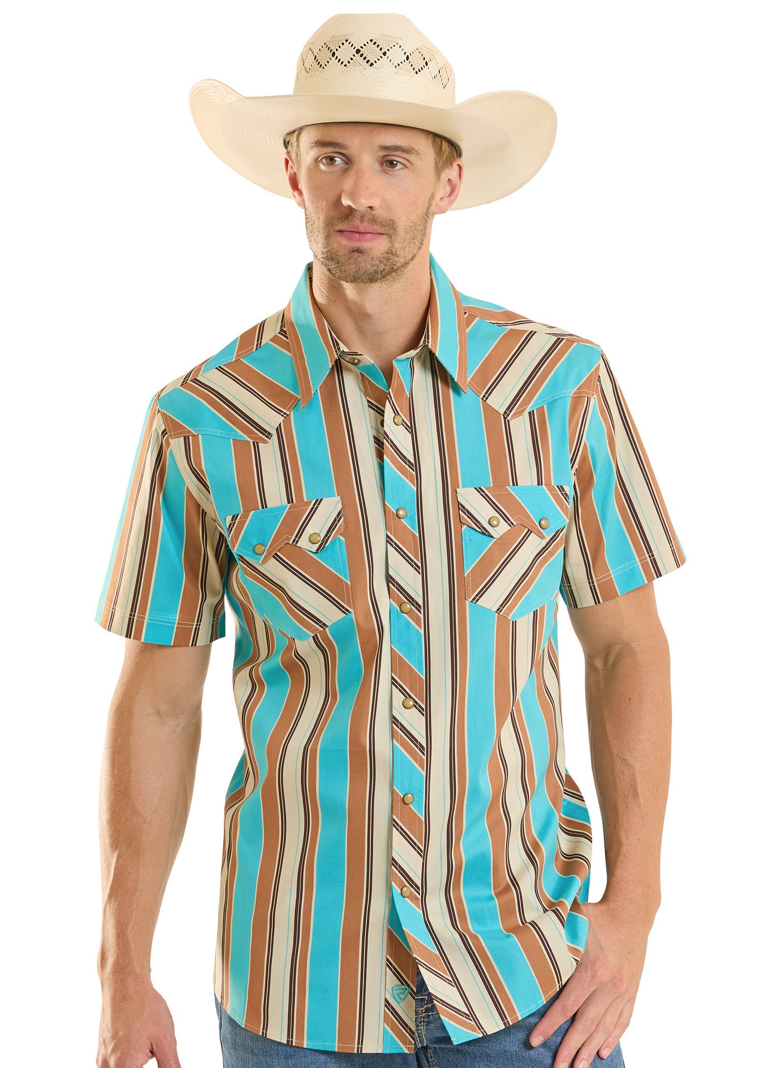 Men's Slim Fit Western Stripe Short Sleeve Snap Shirt