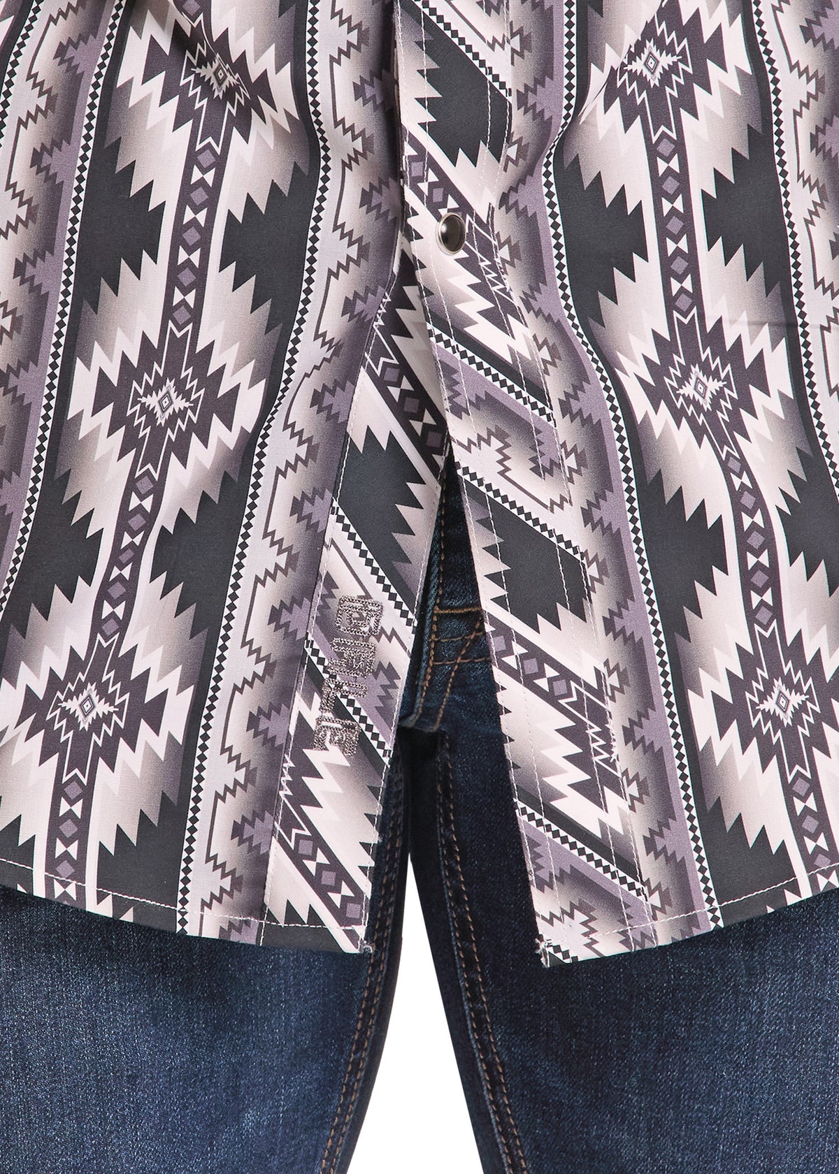 close up of a black aztec shirt