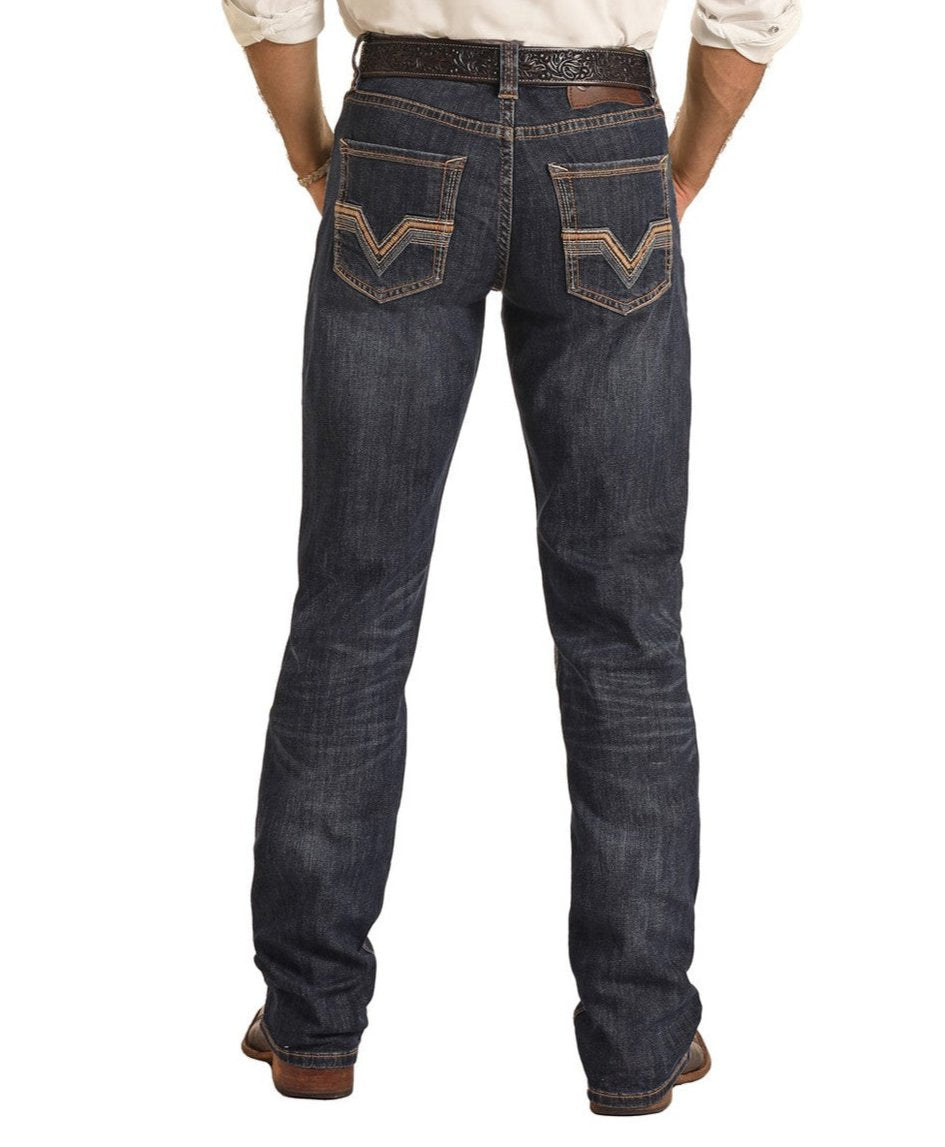 Relaxed Fit Two-Tone Embroidered Stackable Bootcut Jeans