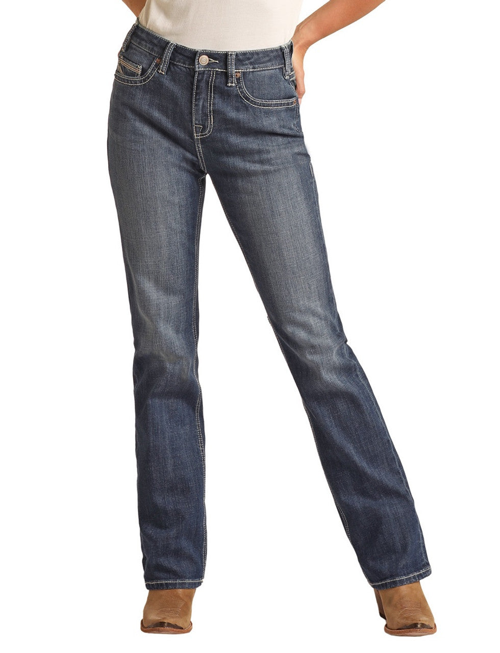 Petal Stitch Embroidered Mid-Rise Bootcut Jeans