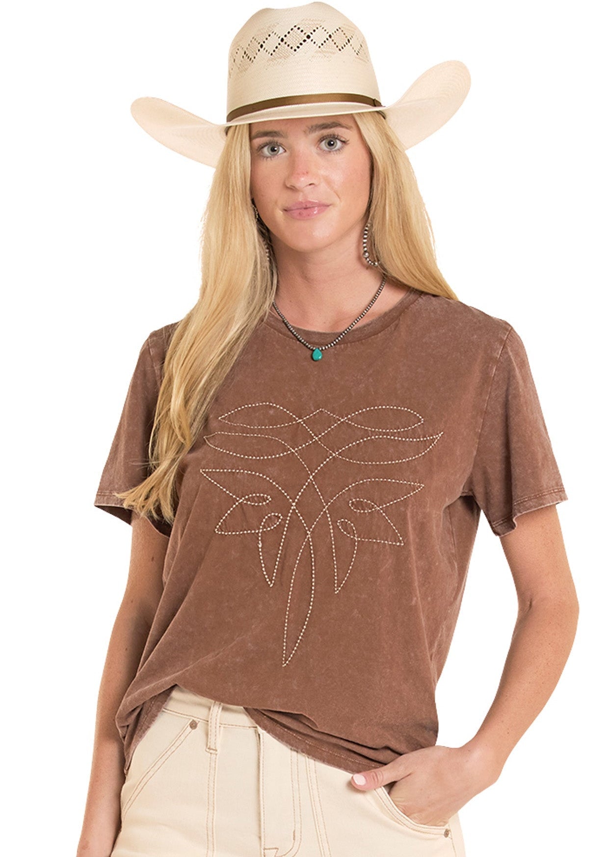 Women's Embroidered Boot Stitch Tee | Rock & Roll Denim