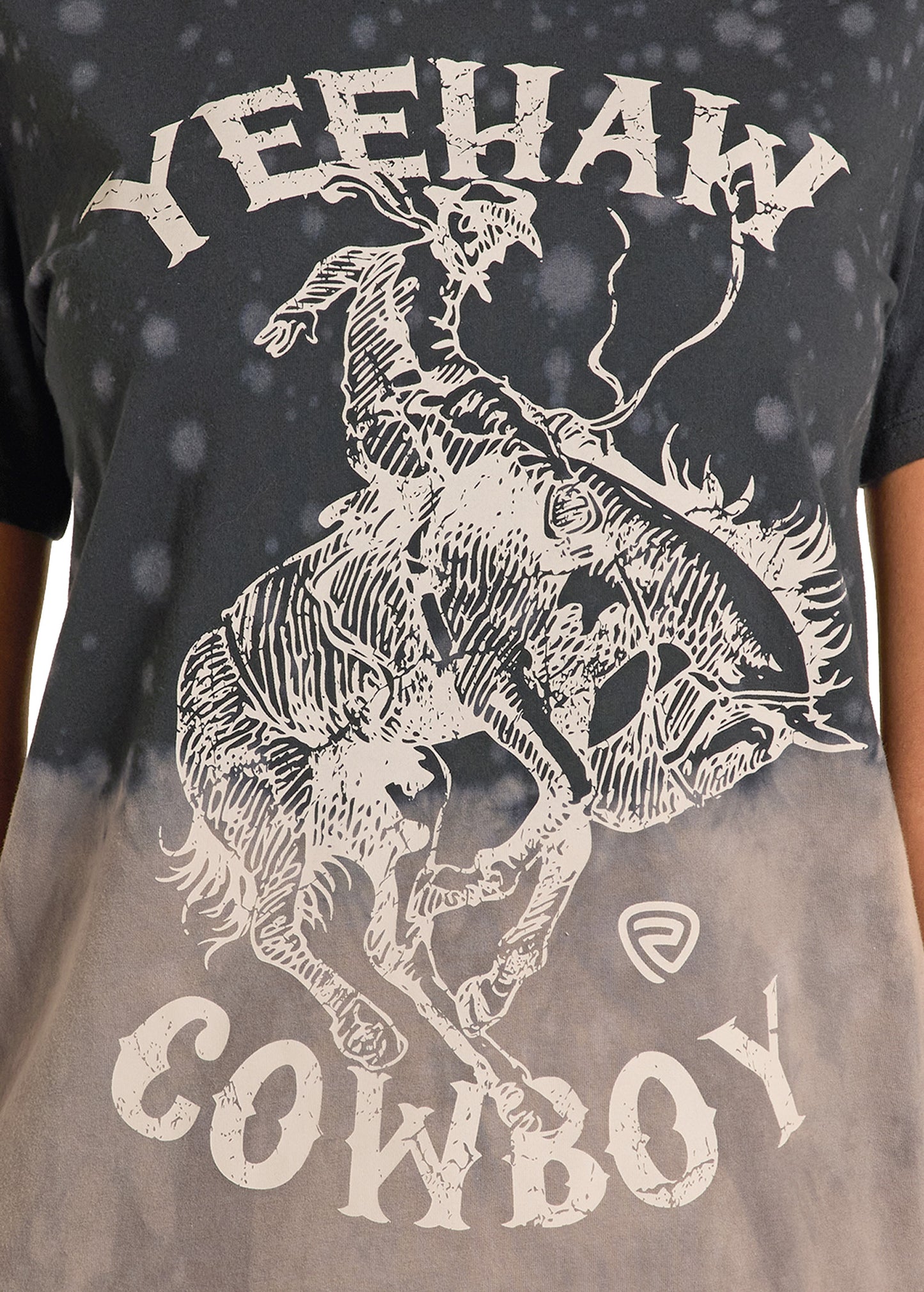 T-shirt with a graphic of a cowboy riding a horse and the text 'Yeehaw Cowboy' on a gradient background.