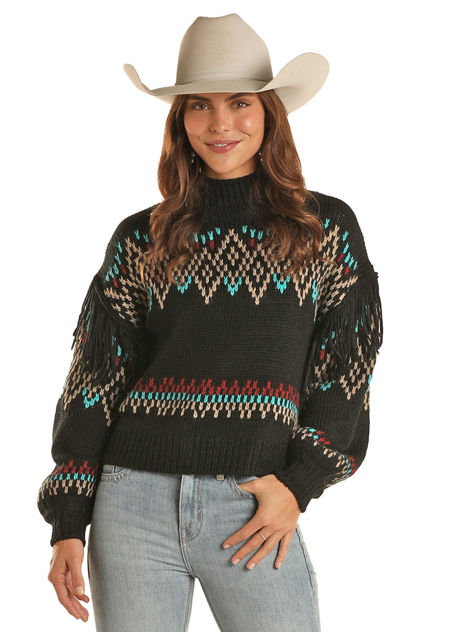 West Desperado Aztec Fringe Sleeve Sweater