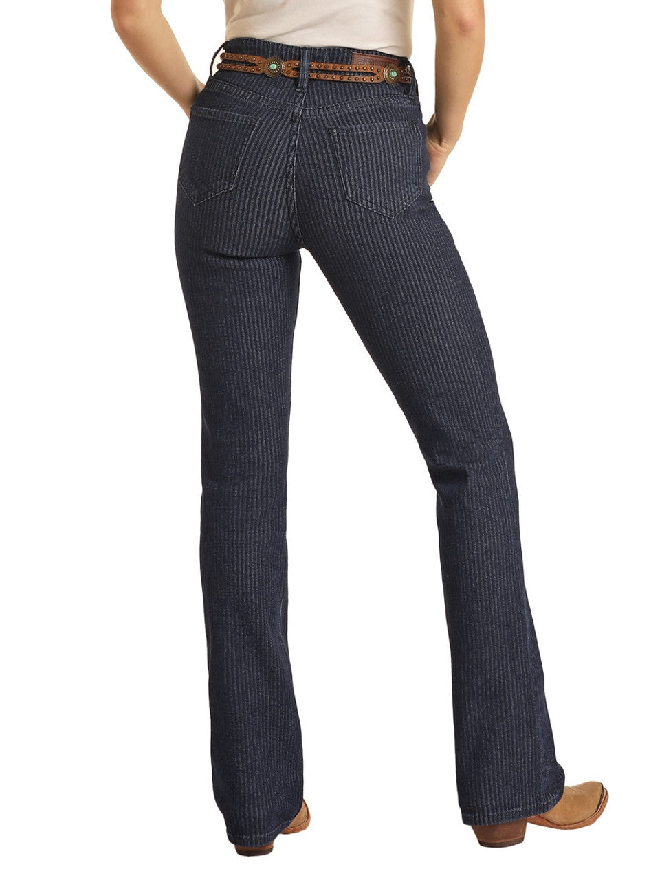 Striped Jacquard High Rise Bootcut Jeans