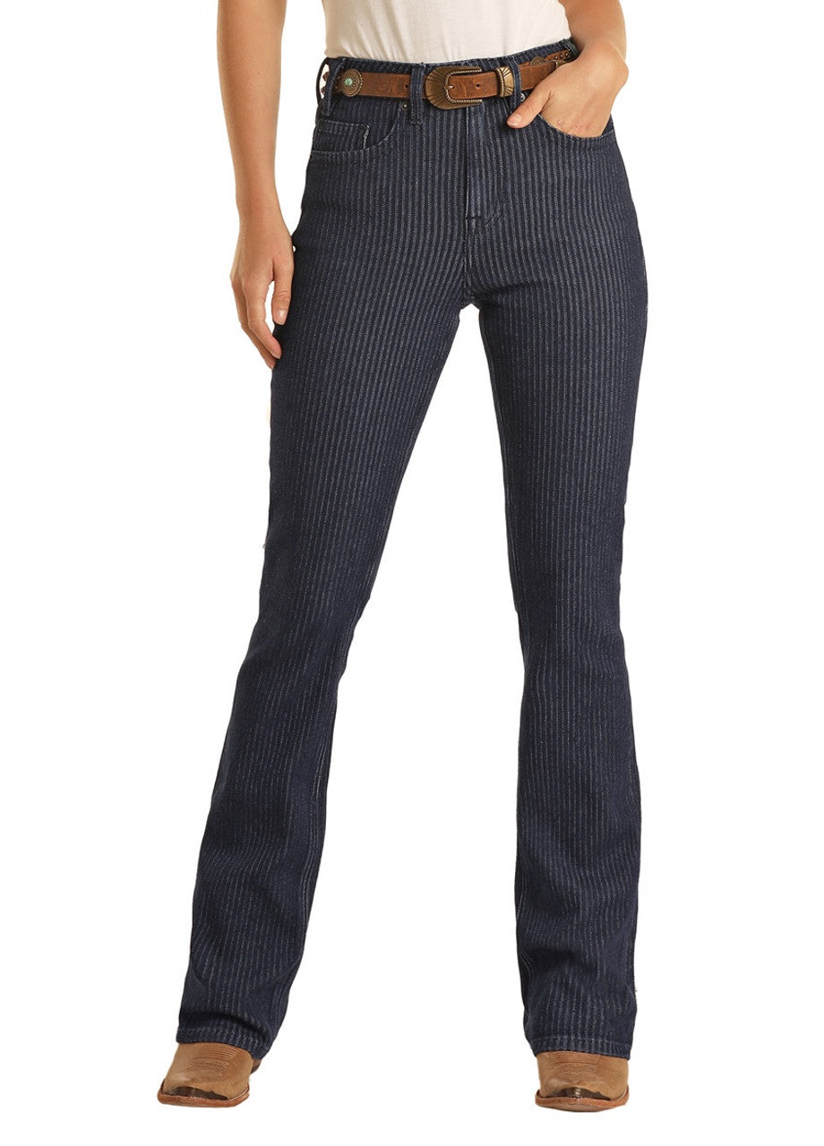 Striped Jacquard High Rise Bootcut Jeans