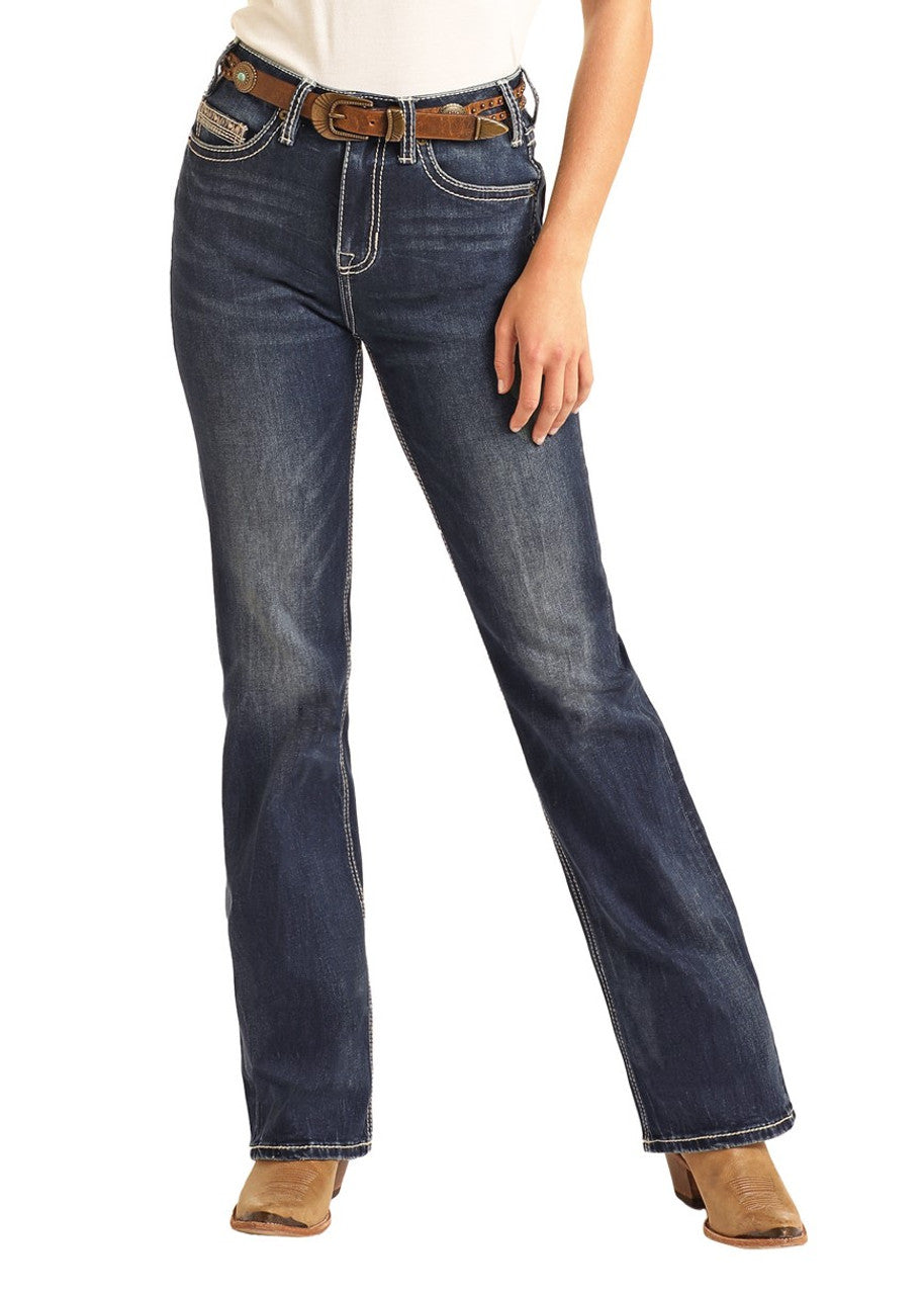 Crossed Embroidered High Rise Bootcut Jeans