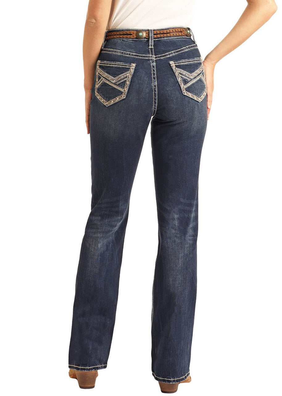 Crossed Embroidered High Rise Bootcut Jeans