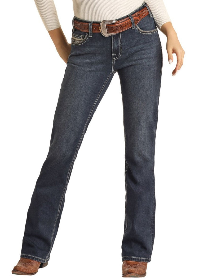 Ladder Stitch Mid Rise Bootcut Jeans