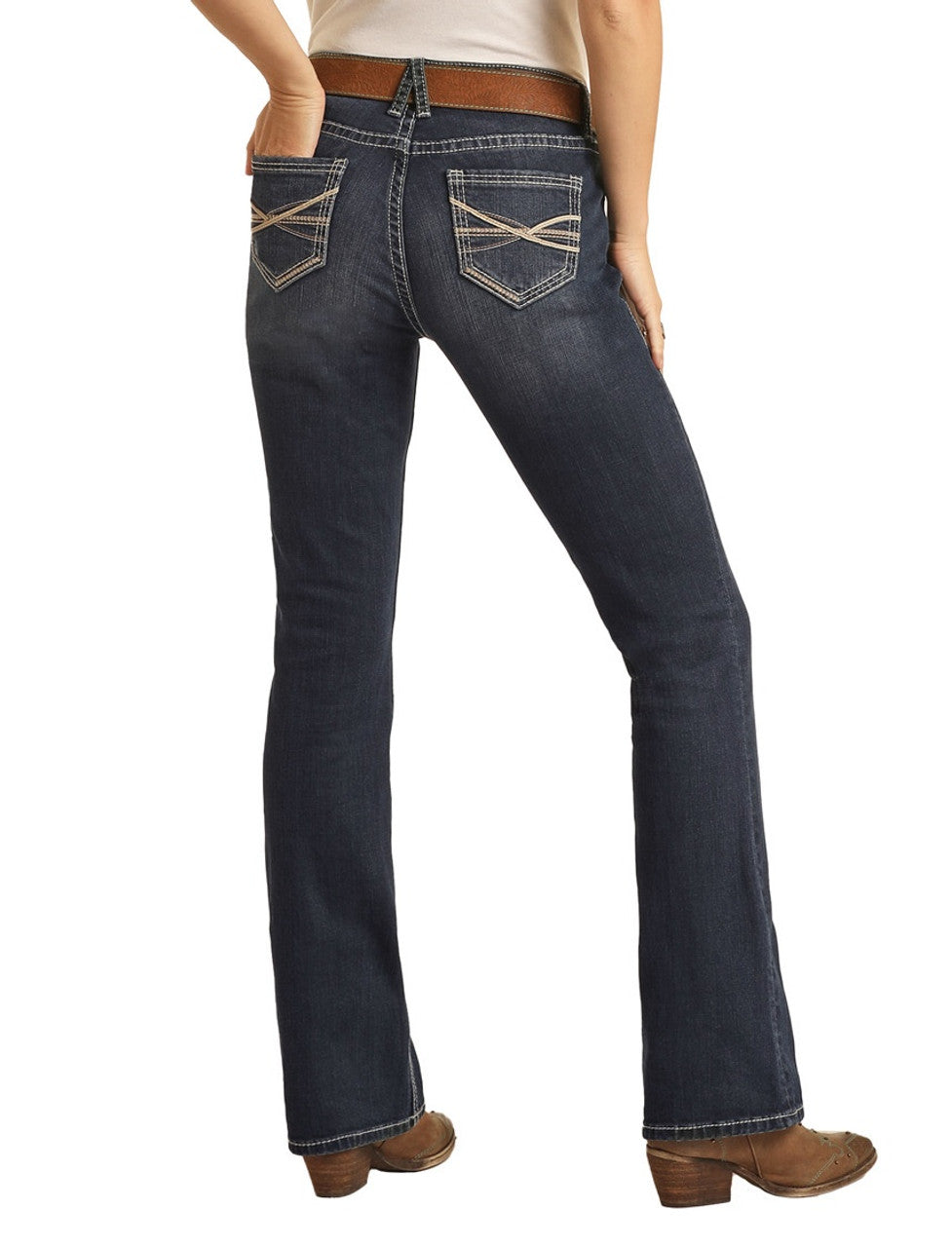 Pleather Embroidered Mid-Rise Bootcut Jeans