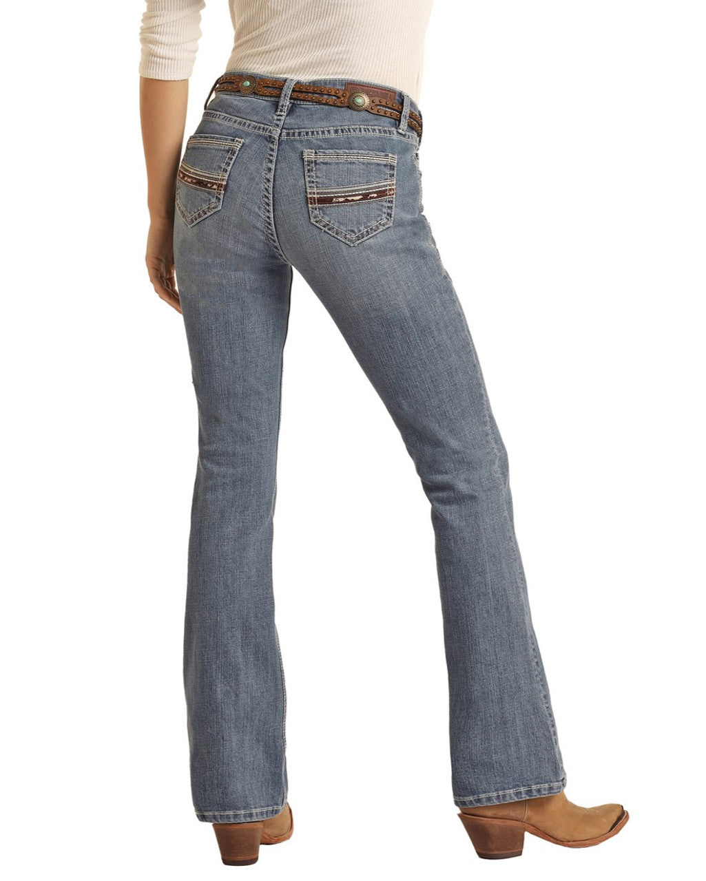 Cowhide Applique Mid Rise Bootcut Jeans