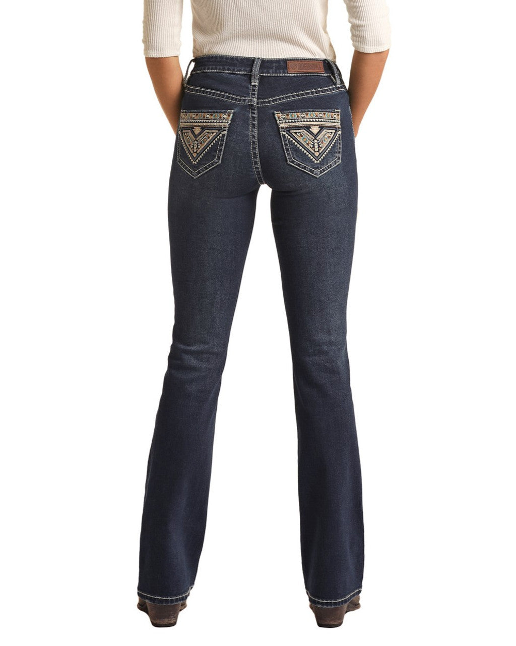 Aztec Embroidered Mid Rise Bootcut Jeans