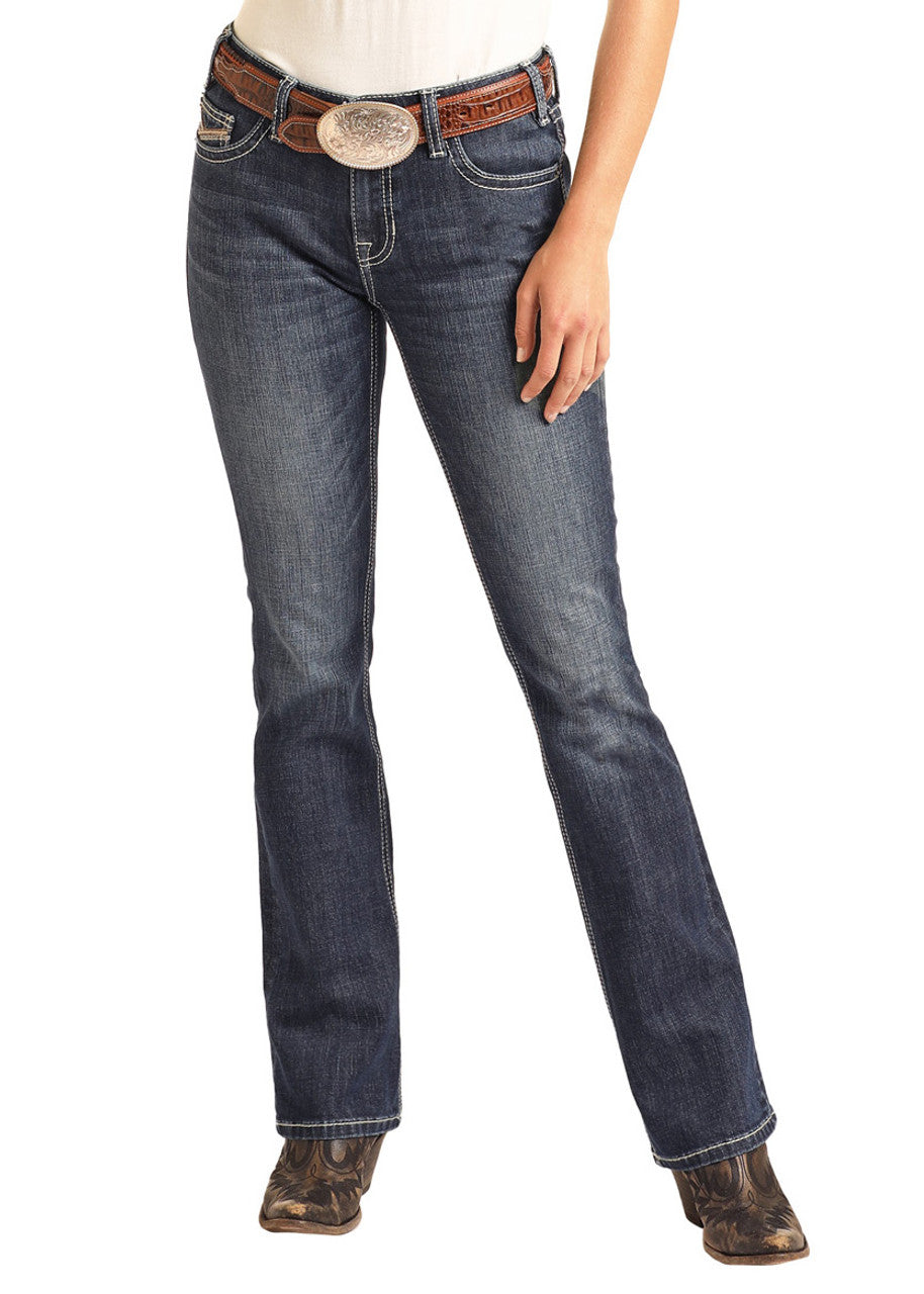 Pleather Embroidered Mid Rise Bootcut Jeans