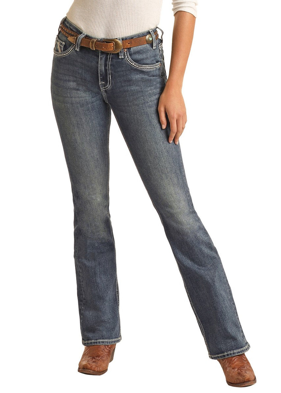 Horse Embroidered Mid Rise Bootcut Jeans