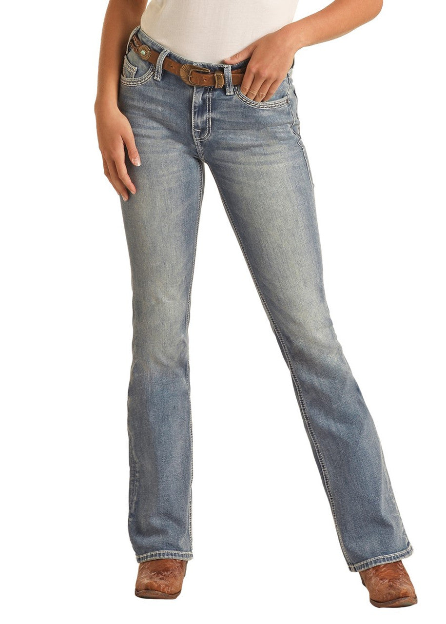 Cowhide Star Embroidered Mid Rise Bootcut Jeans