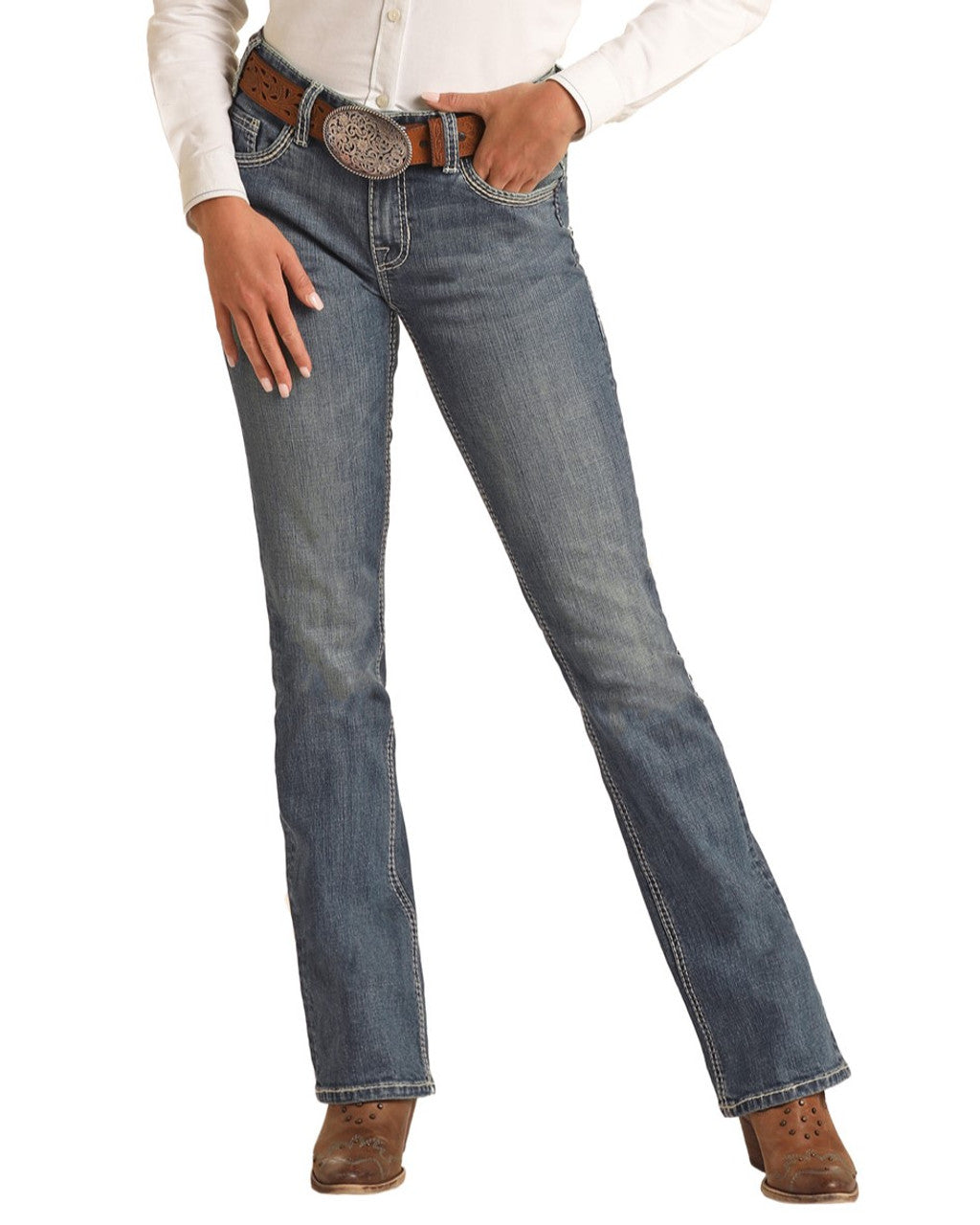 Cowhide V Mid Rise Regular Fit Riding Jeans