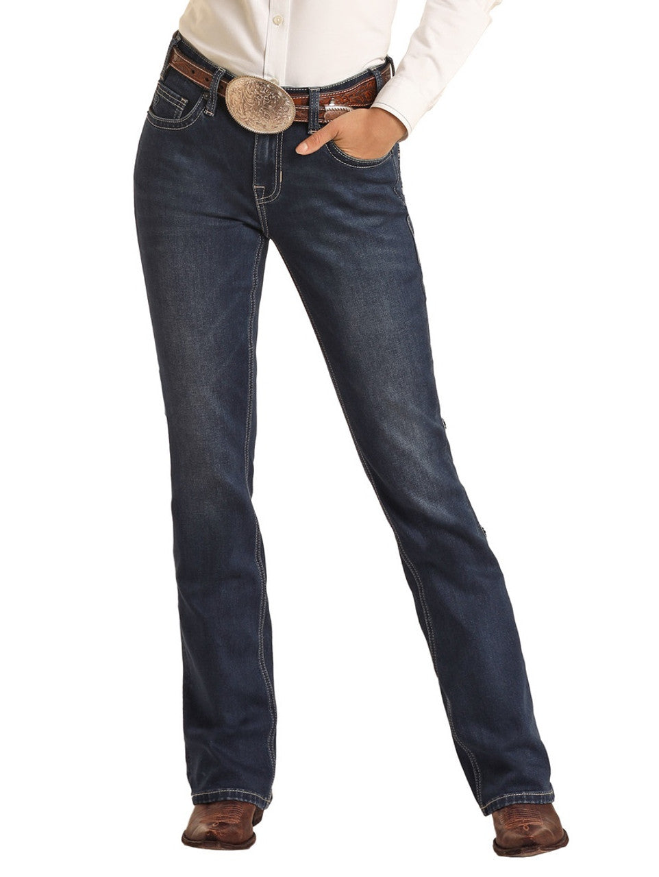 Petal Stitch Embroidered Mid Rise Riding Jeans