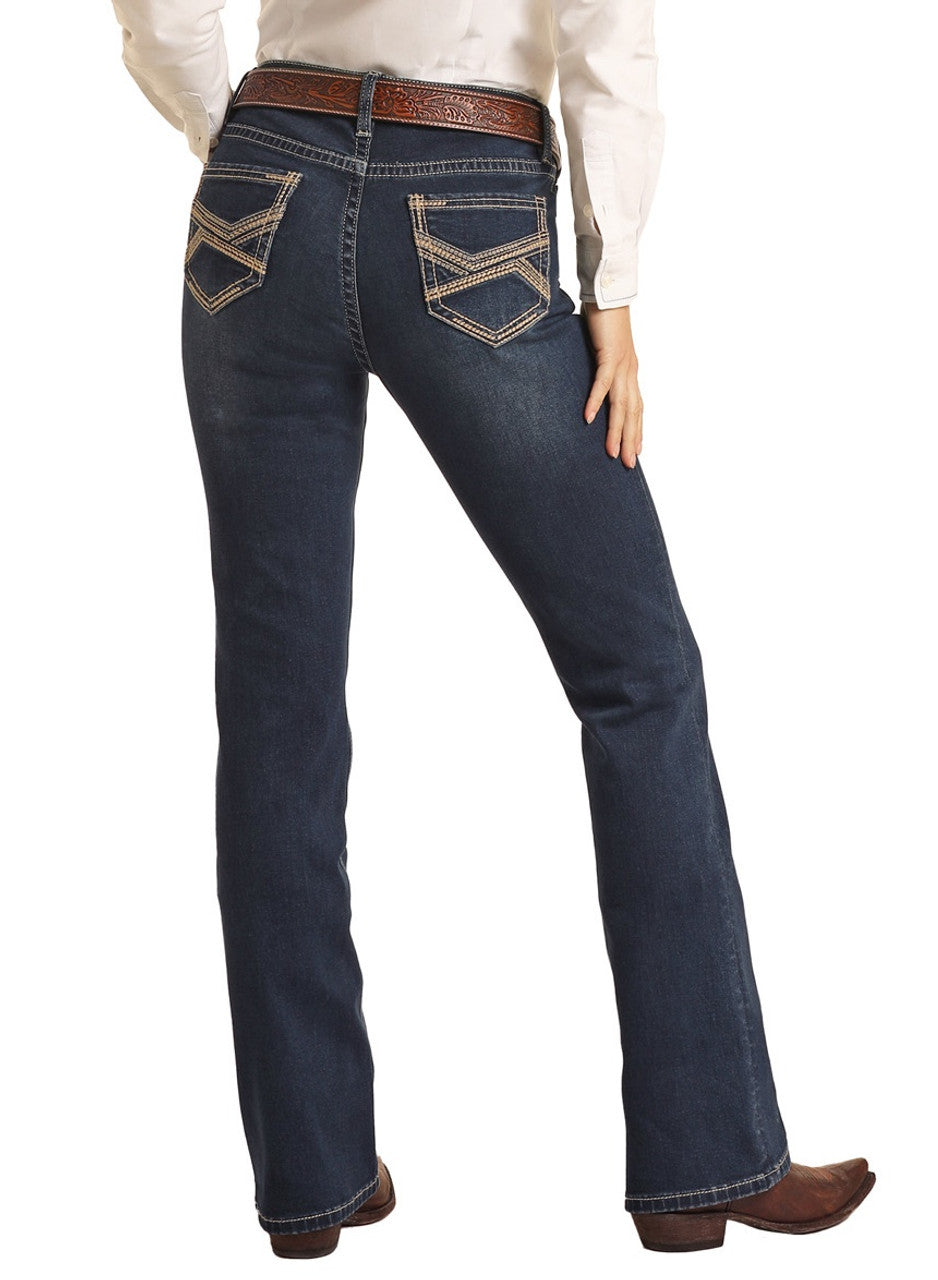 Petal Stitch Embroidered Mid Rise Riding Jeans