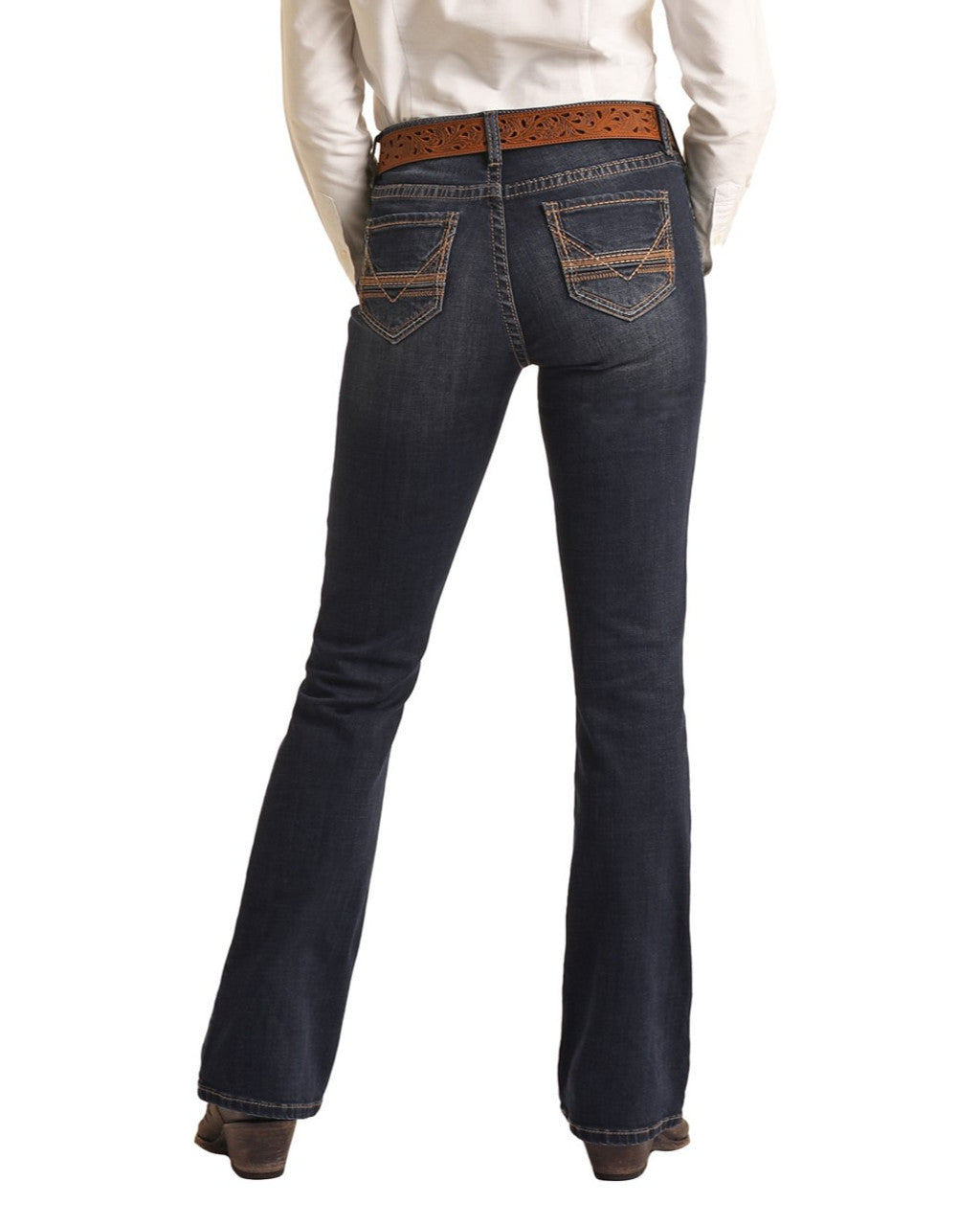 Brown Embroidered Mid Rise Riding Jeans