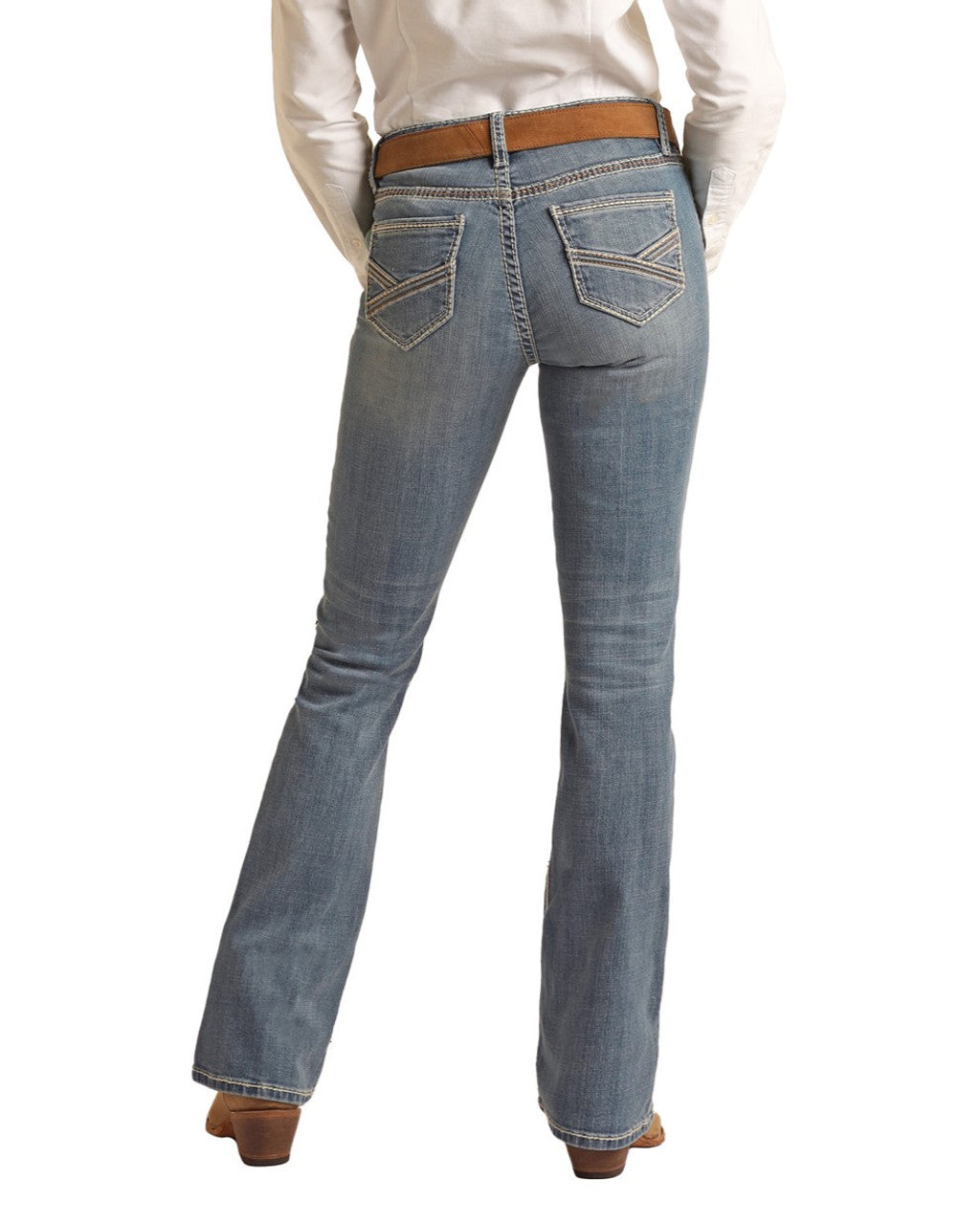 Raised Denim Embroidered Mid Rise Riding Jeans