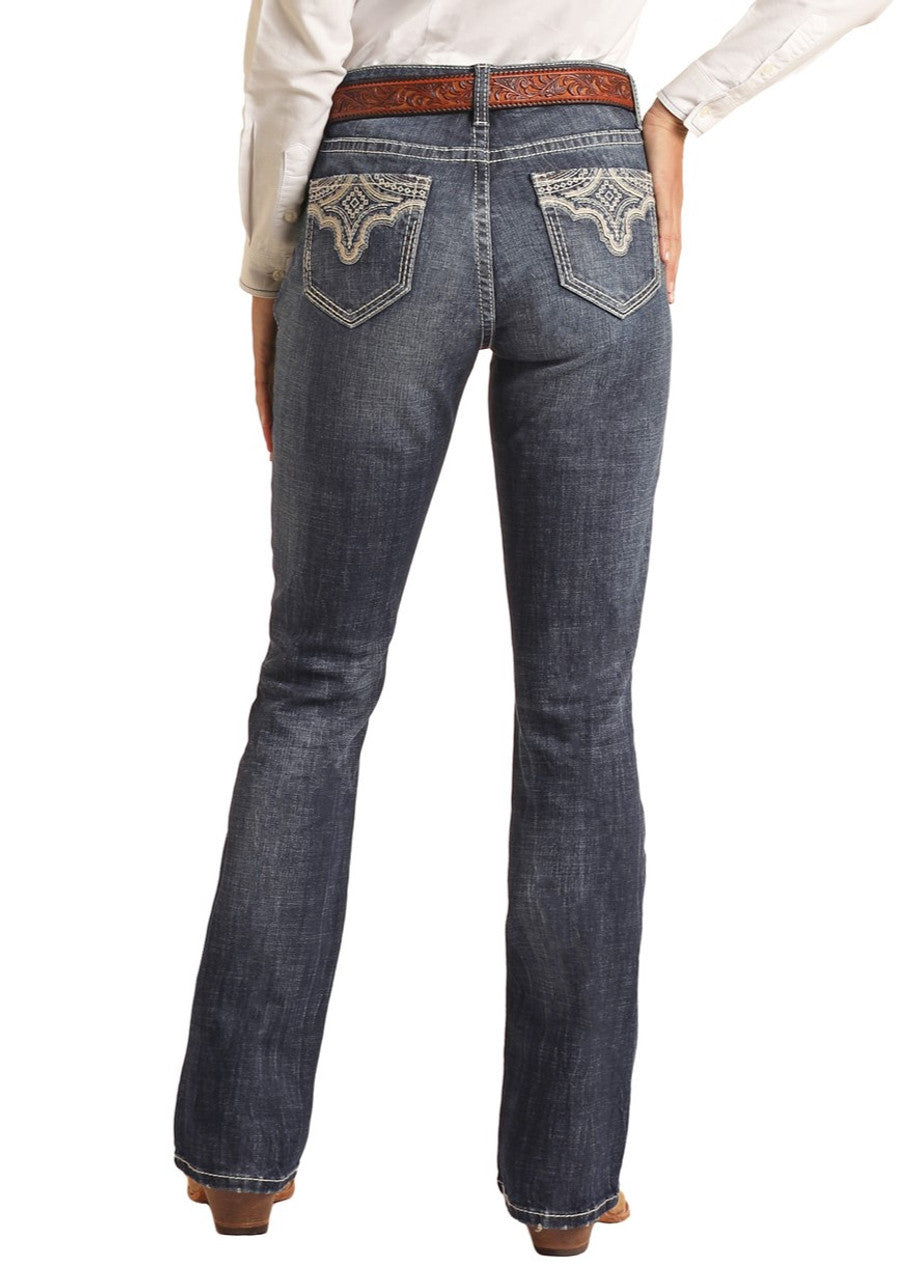 Ivory Pleather Embroidered Mid Rise Riding Jeans