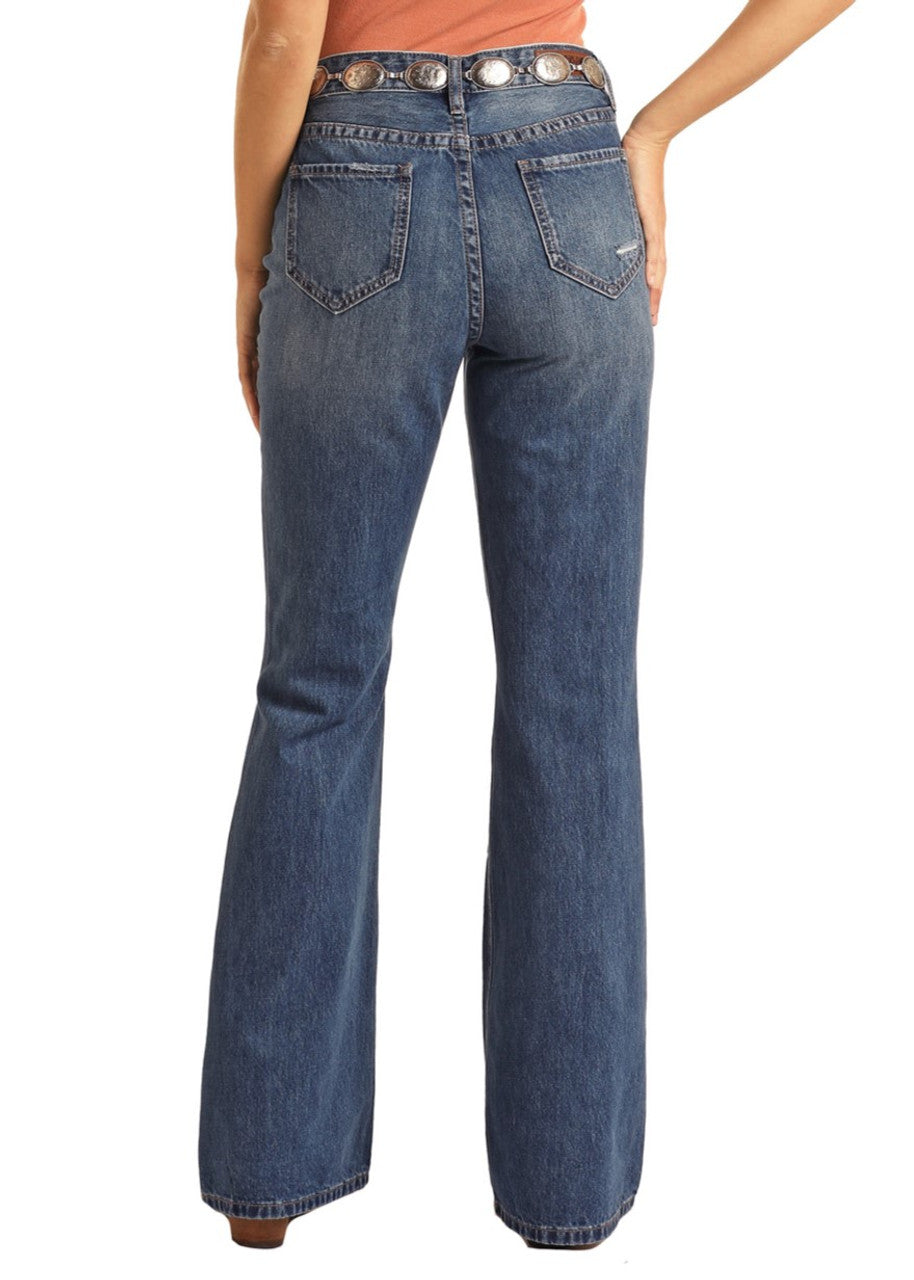 Distressed Denim High Rise Flare Jeans