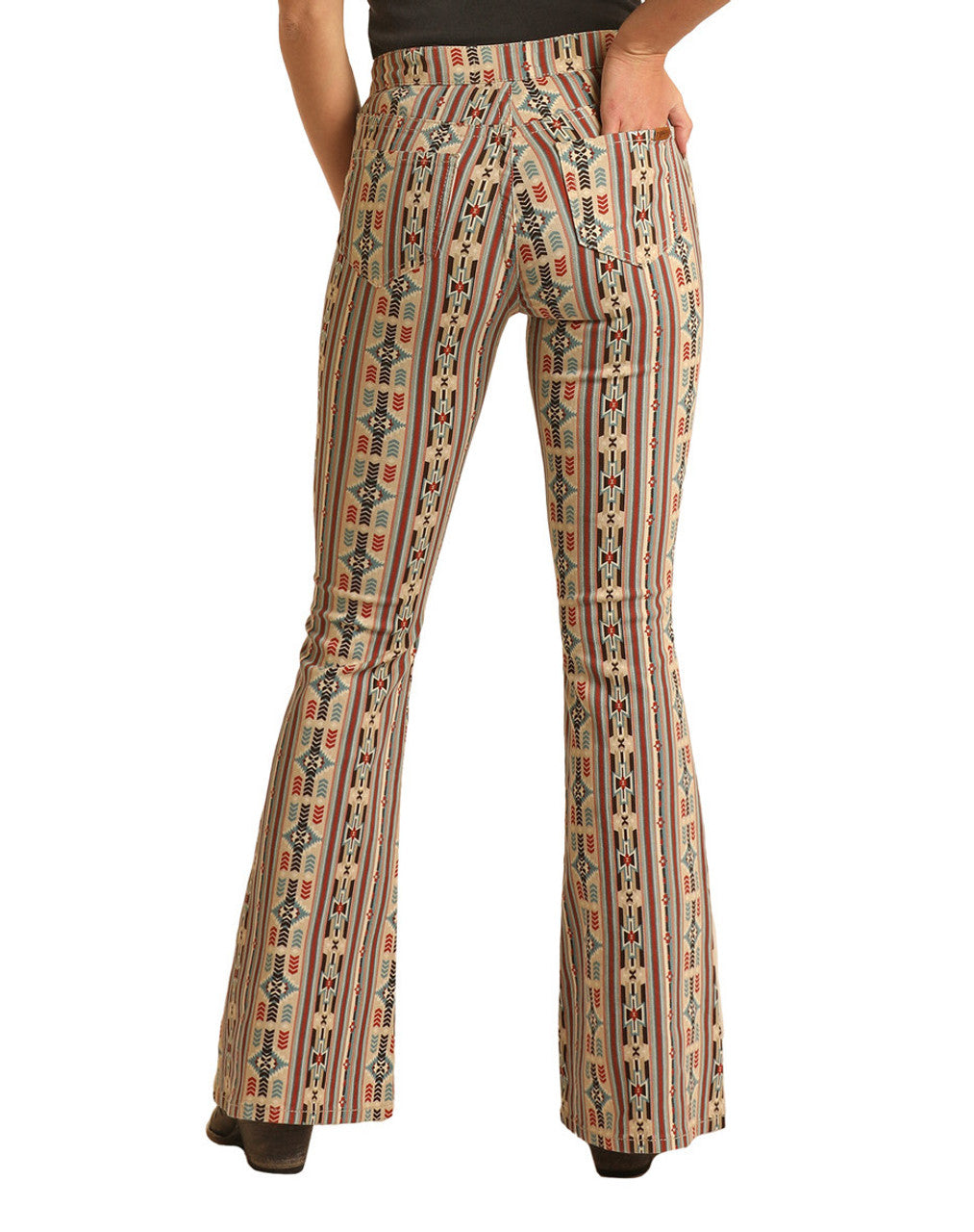 Striped Aztec High Rise Flare Jeans