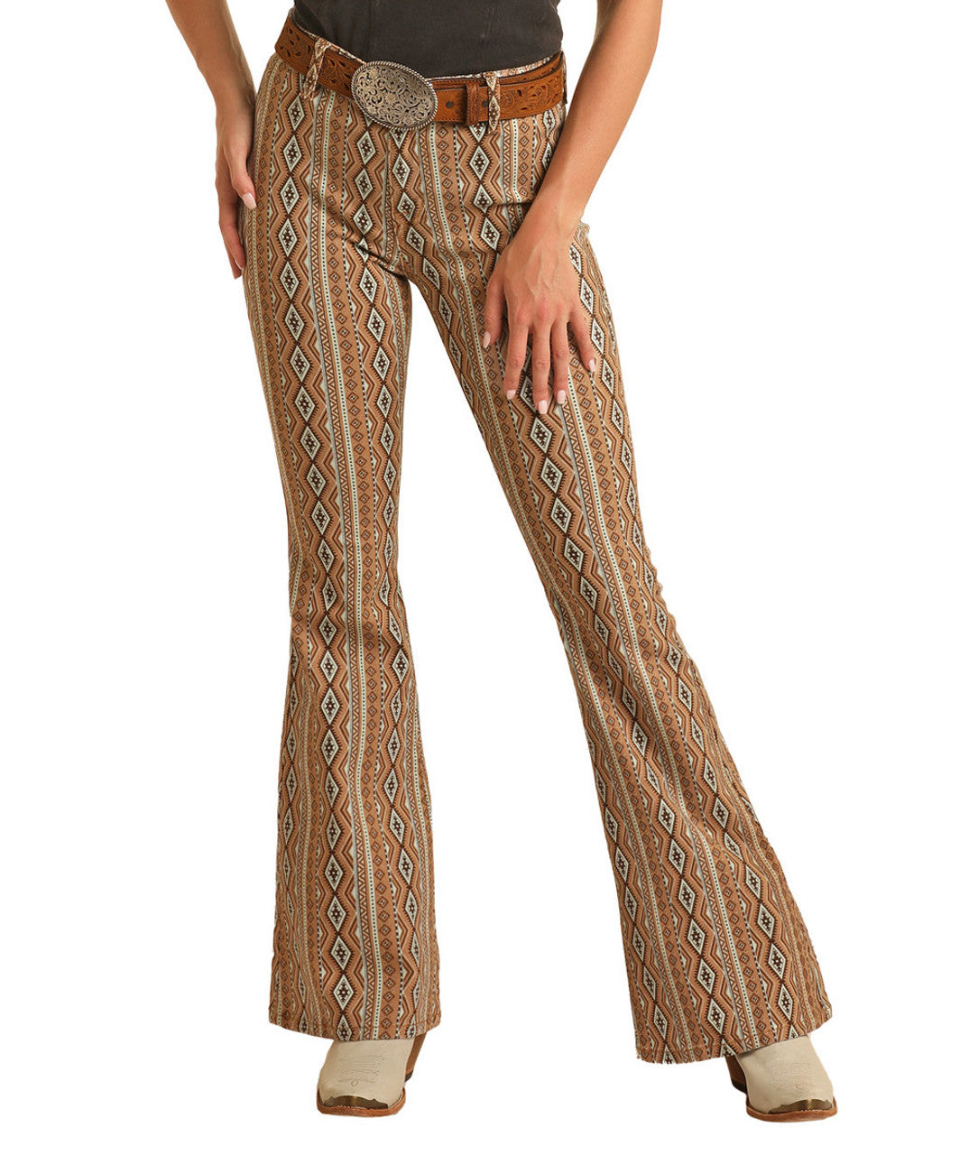 Geometric Aztec High Rise Flare Jeans