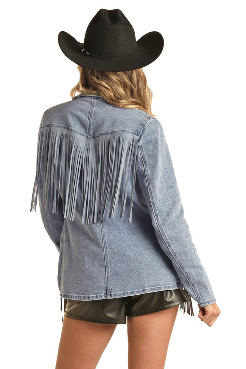 Fringe Denim Blazer