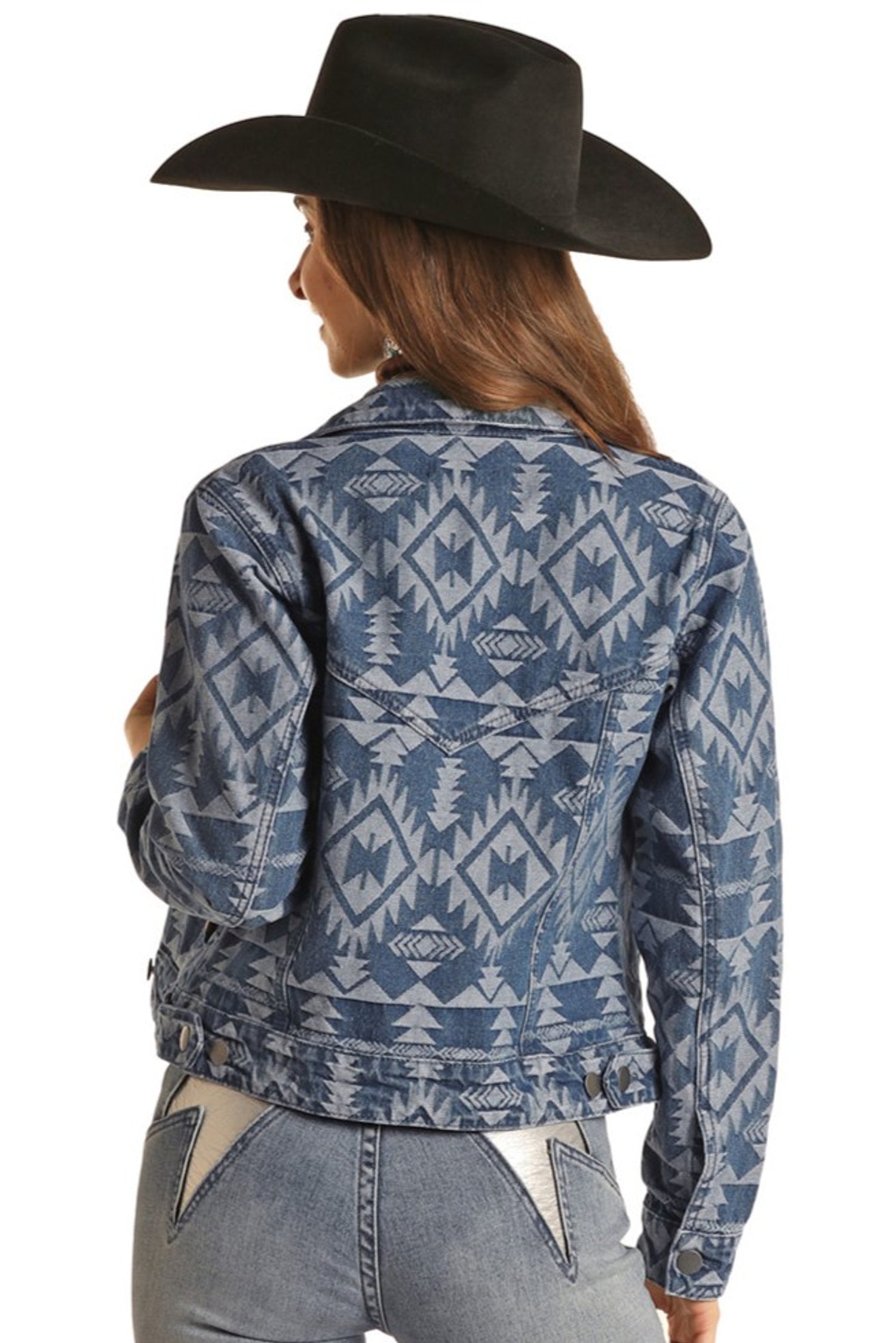 Jacquard Aztec Print Denim Jacket