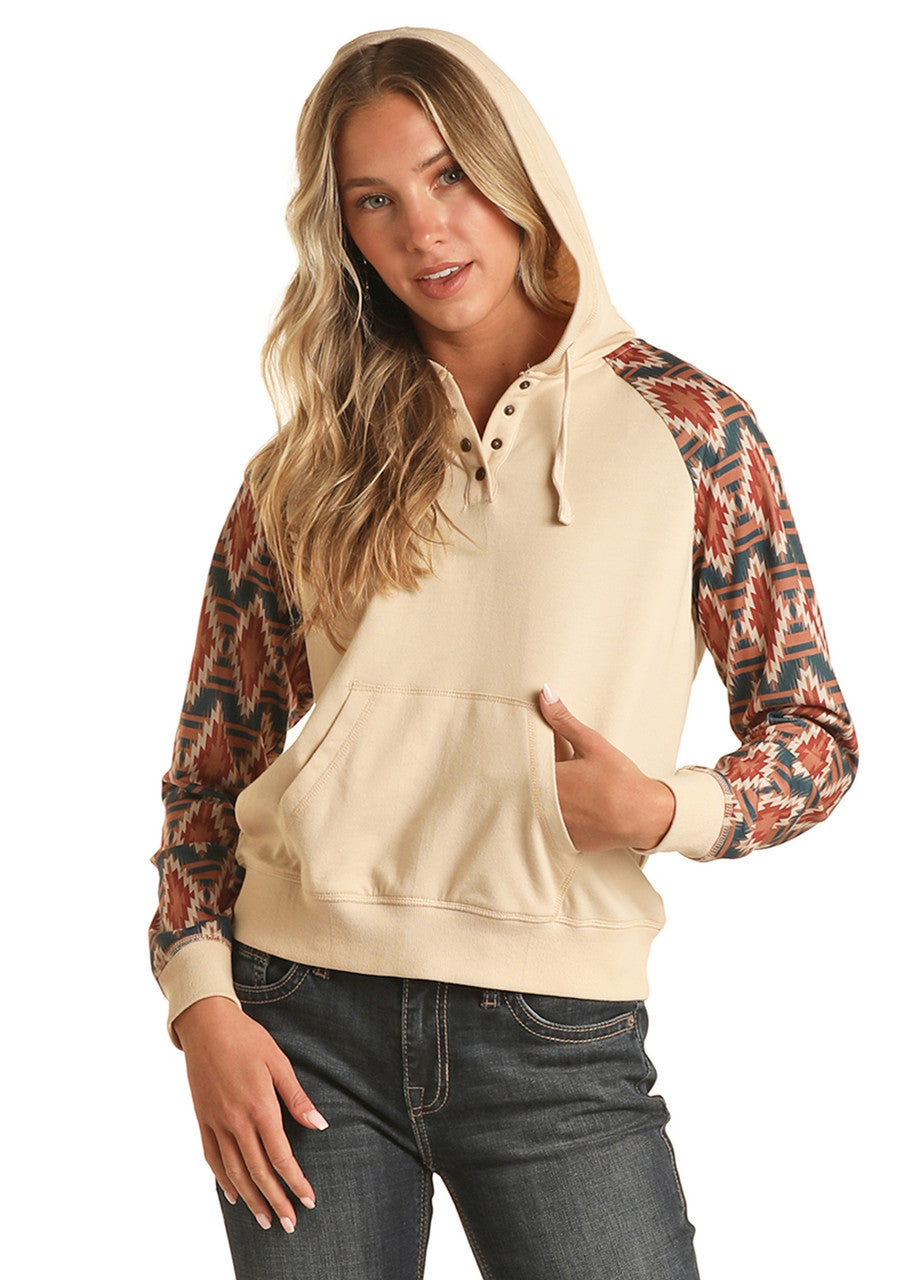 Cream Aztec Sleeve Hoodie