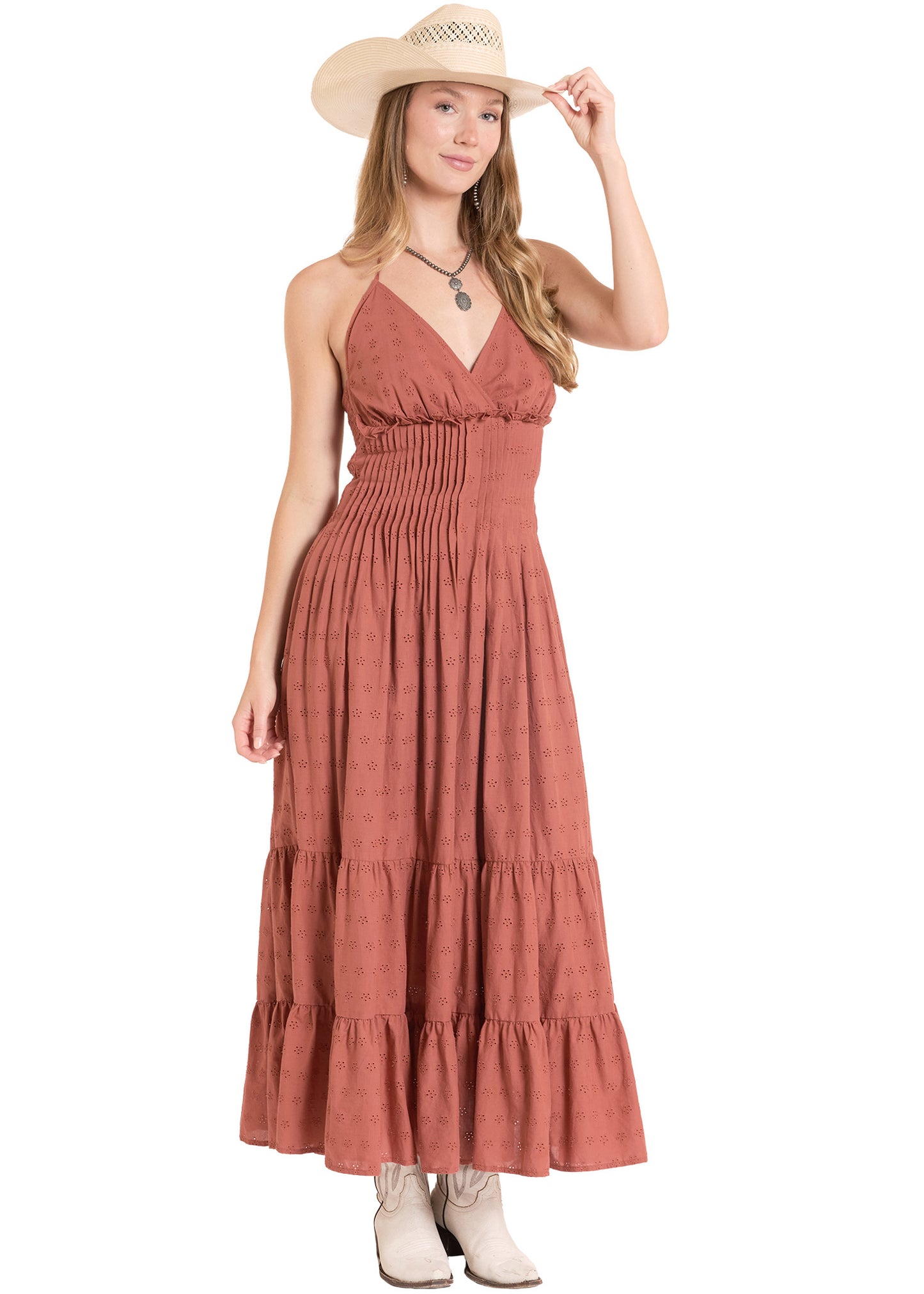 Women's Eyelet Halter Maxi Dress Women's Eyelet Halter Maxi Dress